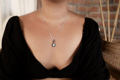 Mystical Opulence: Opal Doublet - Oxidised Sterling Silver - Strong Claw Setting - Hammer Textured - Pendant Crystal Necklace