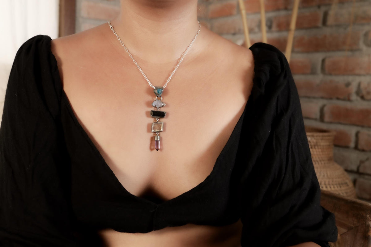 Gemstone Zodiac Pendant: Apatite, Tanzanite, Tourmaline, Sterling Silver