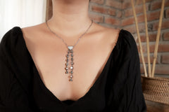 Opal, Rose Quartz, Aquamarine, Herkimer Diamond Pearl Pendant, 925 Sterling Silver Heart & Crown Chakra, Unique Gift, Boho Crystal Necklace