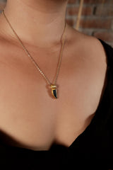 Small Onyx Triangle Tooth Pendant, Sterling Silver, Root Chakra, Protection,Unique Gift, 18k Gold-Plated, Root Chakra Protection & Stability