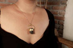 Raw Tourmaline Moonstone Pendant: Sand-Textured Sterling Silver, 18K Gold Plated