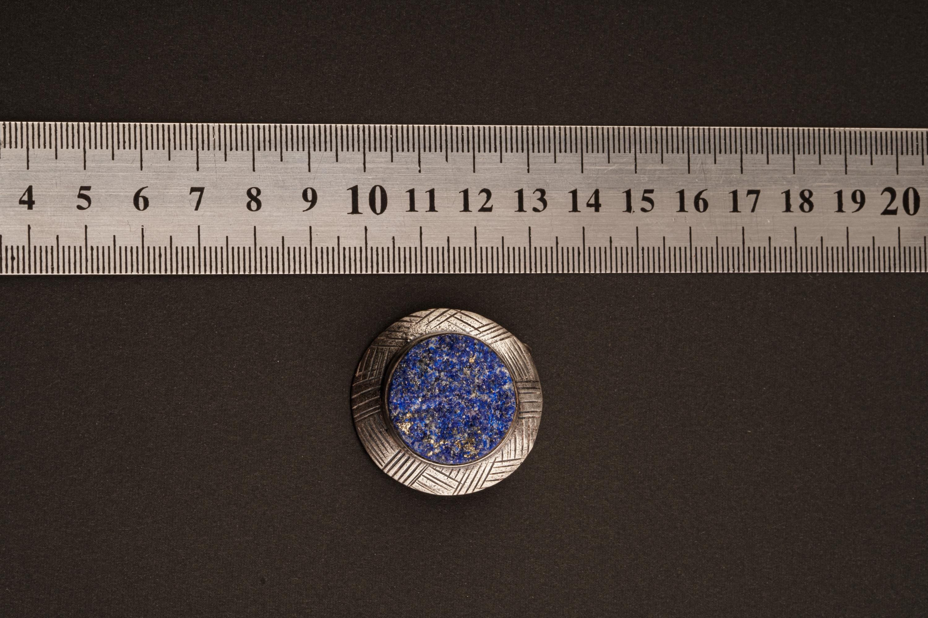 Lapis Lazuli Shield Pendant, Textured & Oxidized Sterling Silver, Third Eye Chakra, Artisan Jewelry, Unique Gift