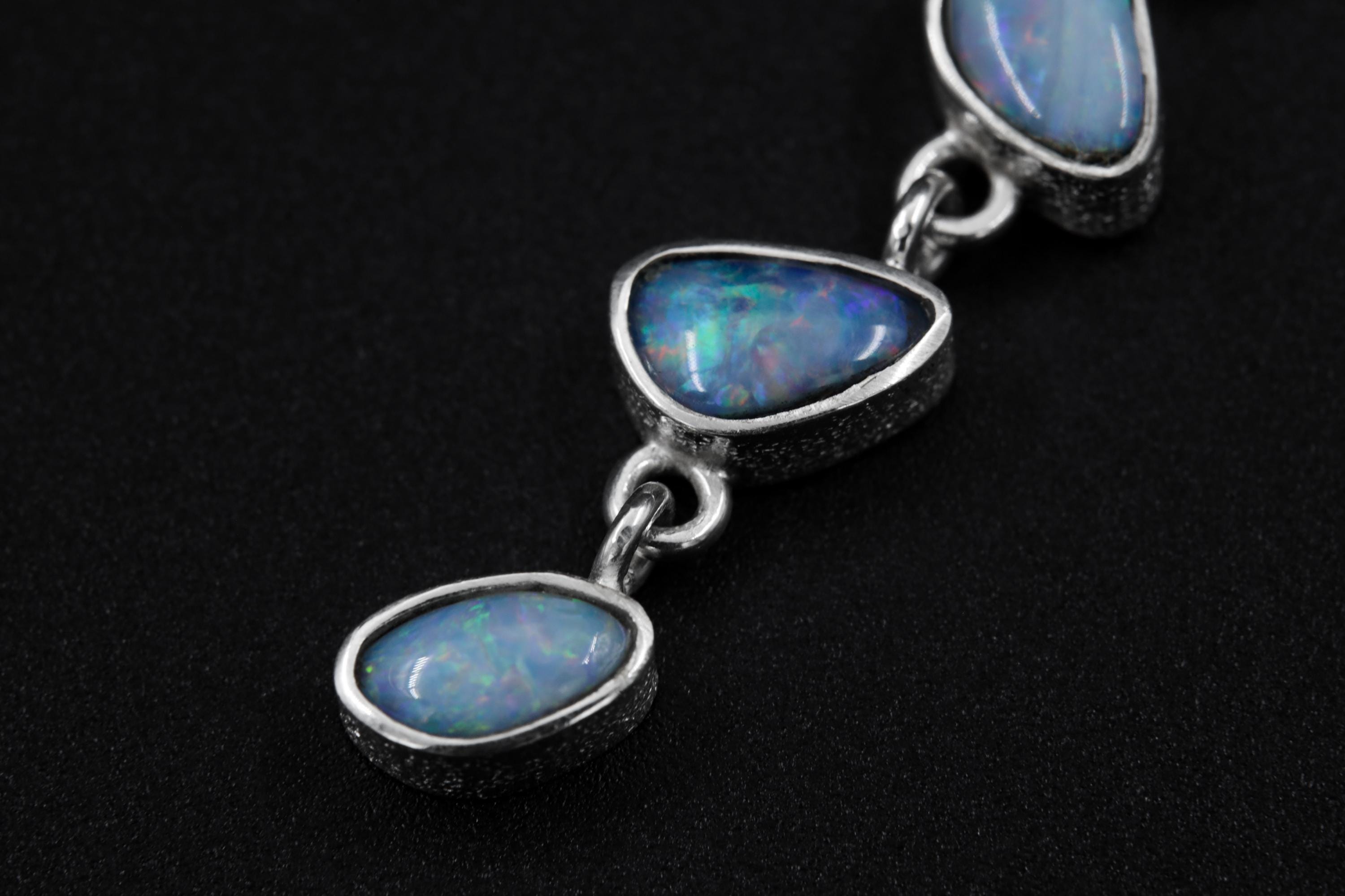 Five Australian Opal Droplet, Faceted Zircon Pendant Sterling Silver Organic Texture Healing Energy, Spiritual Clarity Emotional Balance
