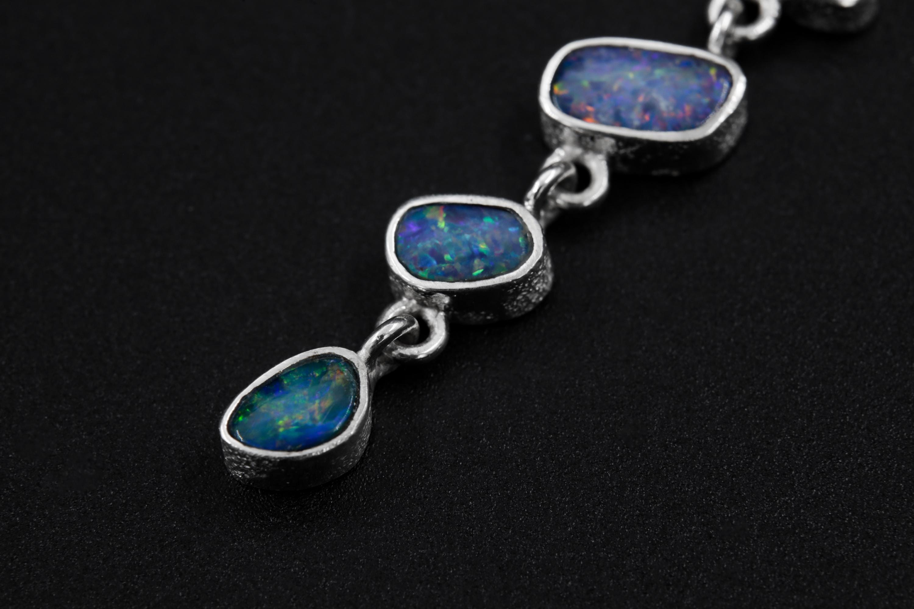Herkimer Diamond & Australian Opal Pendant: Hand-Textured Sterling Silver