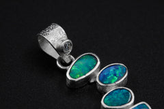Round Faceted Zircon & Four Australian Opal Droplets Pendant, 925 Sterling Silver, Creativity and Self-Expression, Throat Chakra,Unique Gift