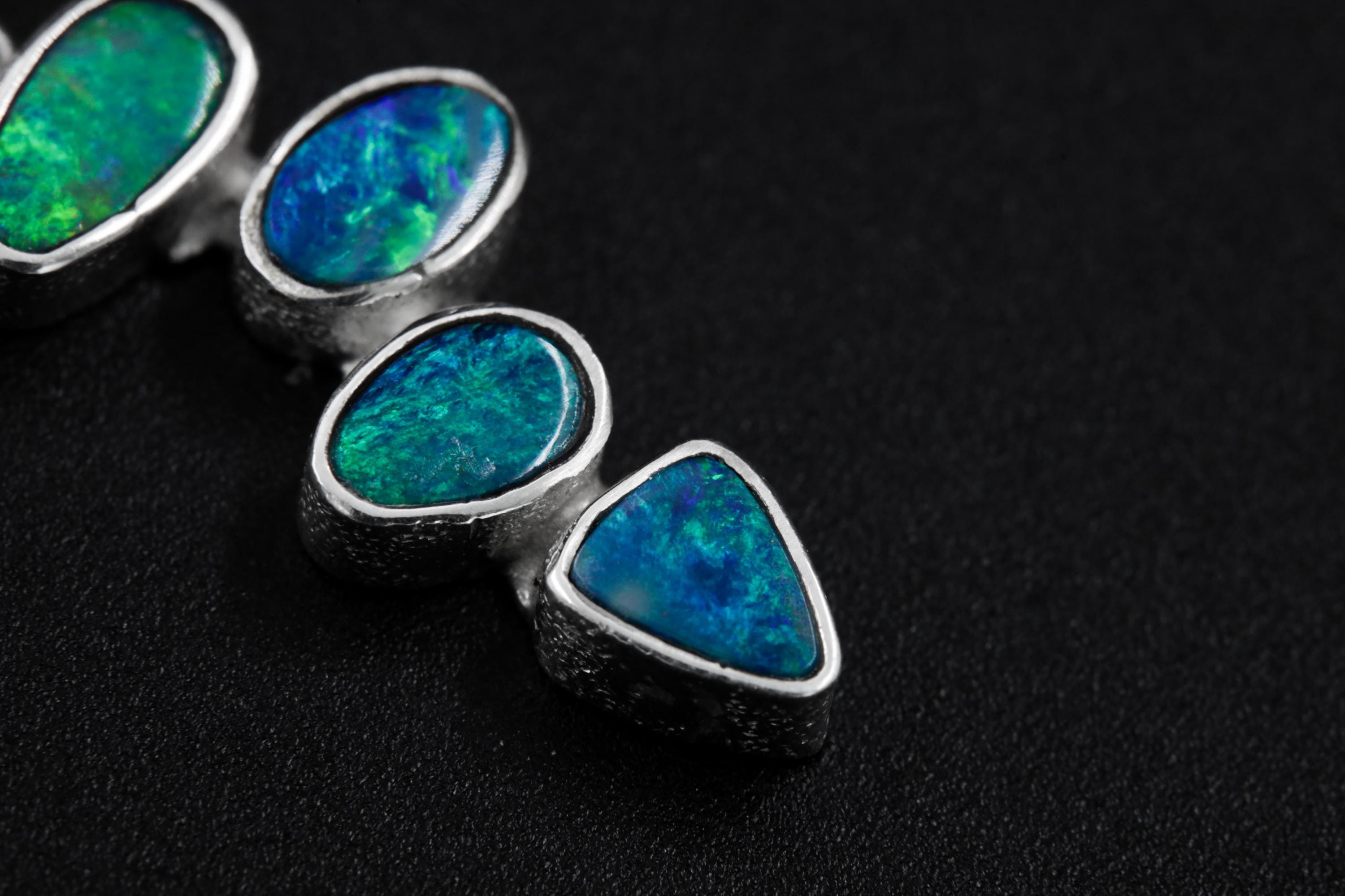Round Faceted Zircon & Four Australian Opal Droplets Pendant, 925 Sterling Silver, Creativity and Self-Expression, Throat Chakra,Unique Gift
