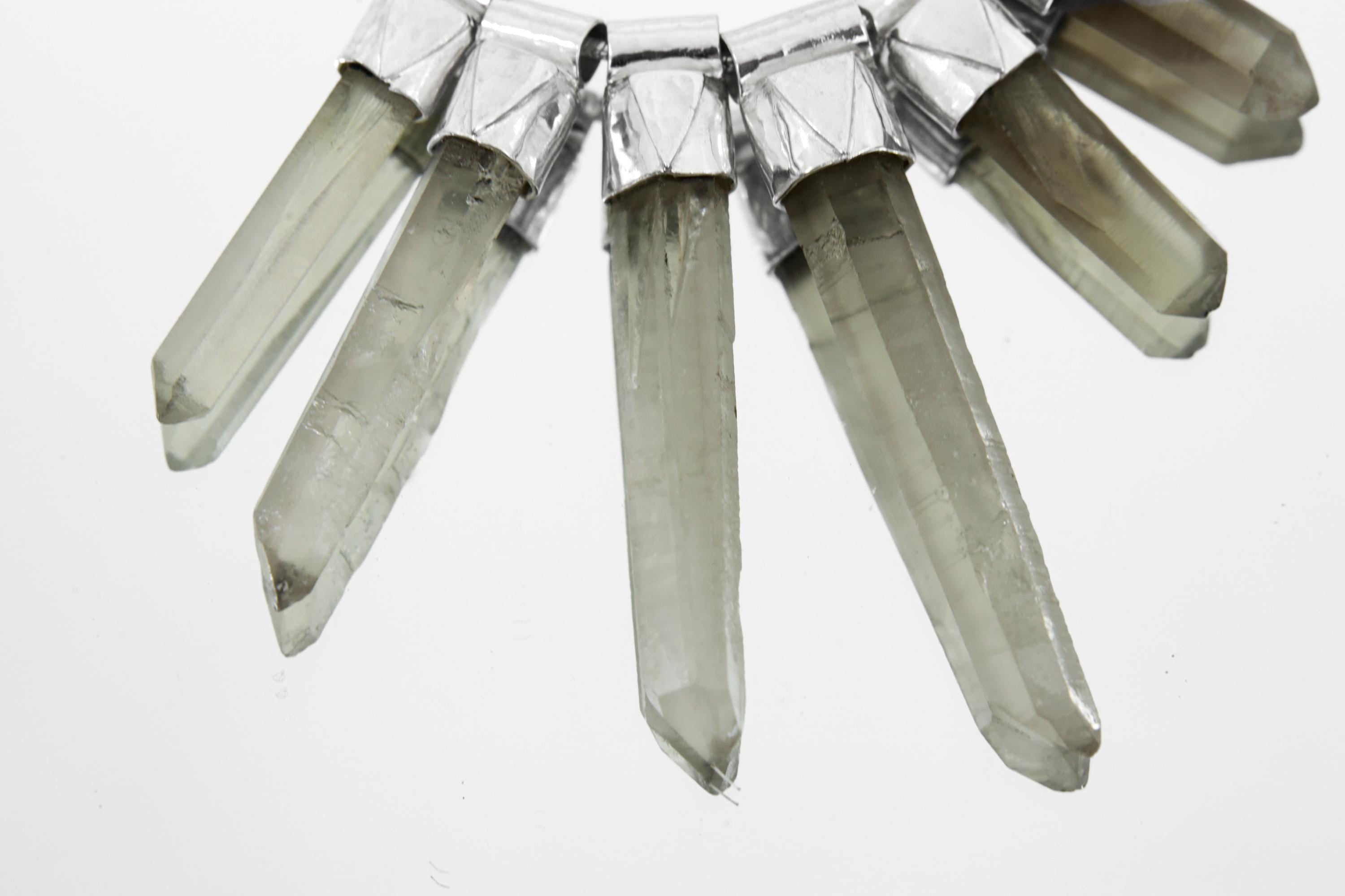 Vibrant Eight Australian Smoky Citrine Phantom Quartz Stack Pendant ,Snake Chain,Texture Sterling Silver,Manifestation&Abundance,Unique Gift