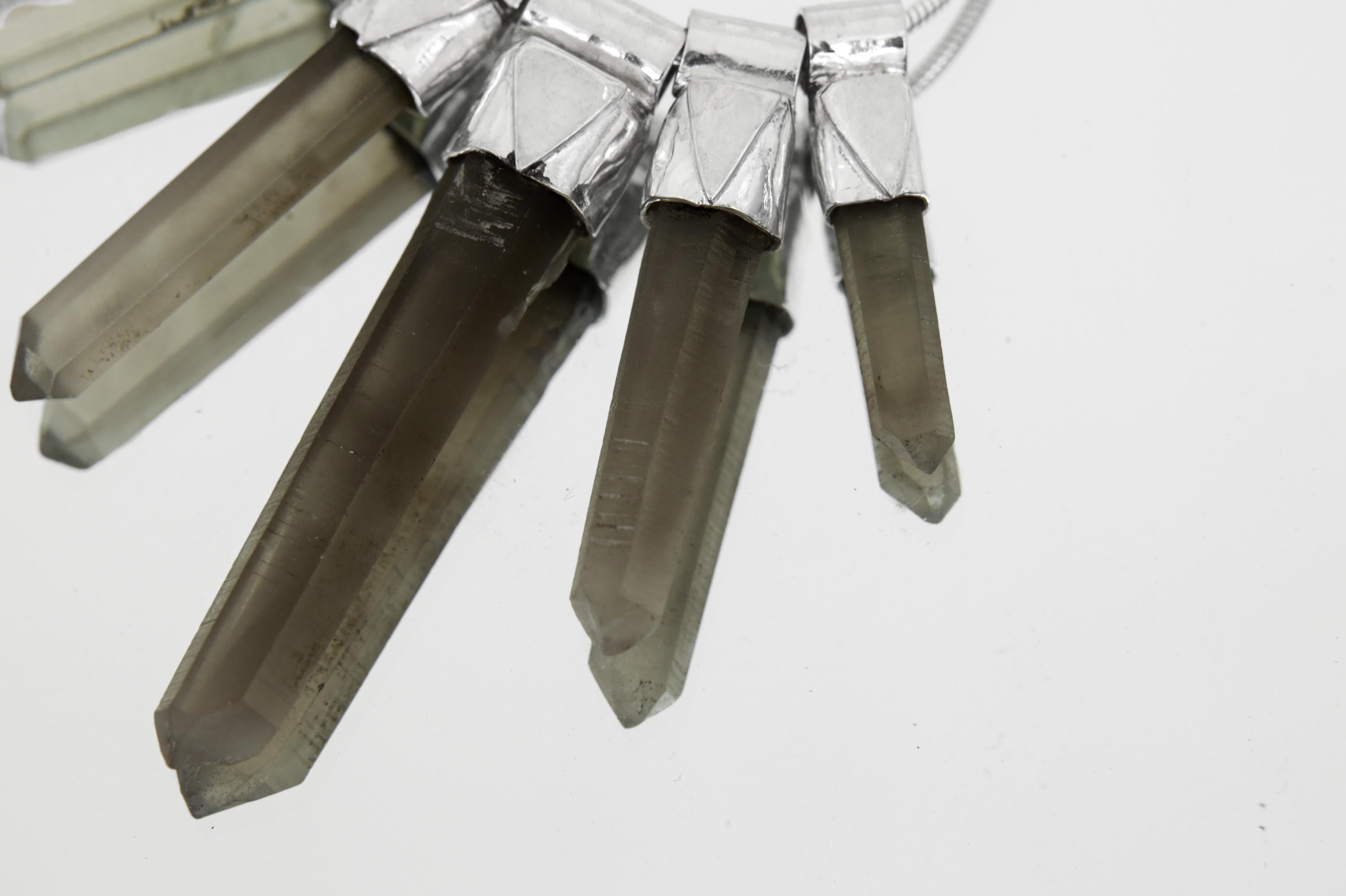 Australian Smoky Citrine Phantom Quartz Stack Pendant, 3mm Snake Chain, Hammer Texture Sterling Silver Manifestation & Abundance Unique Gift
