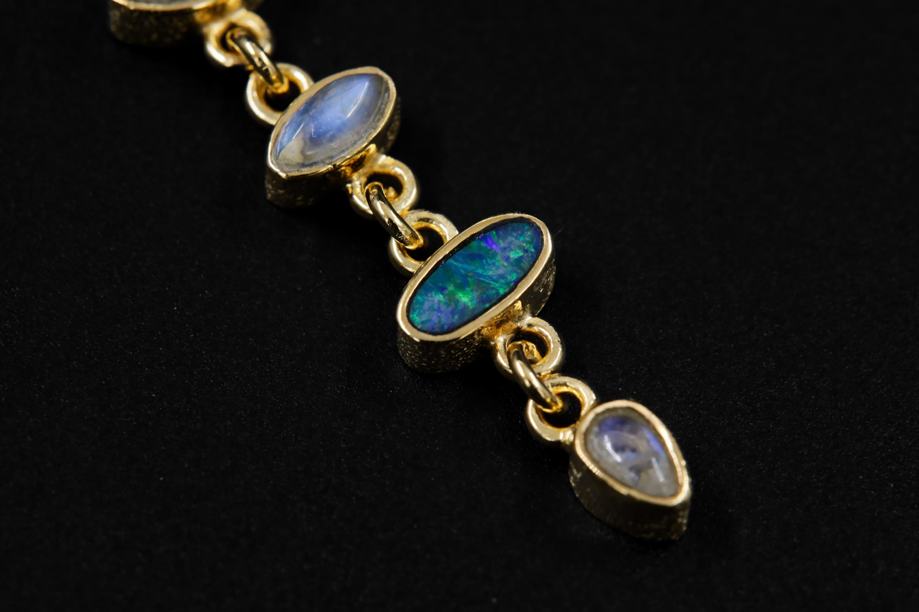 Australian Opal Moonstone Necklace 18k Gold Plated Sterling Silver White Zircon Herkimer Diamond Gift