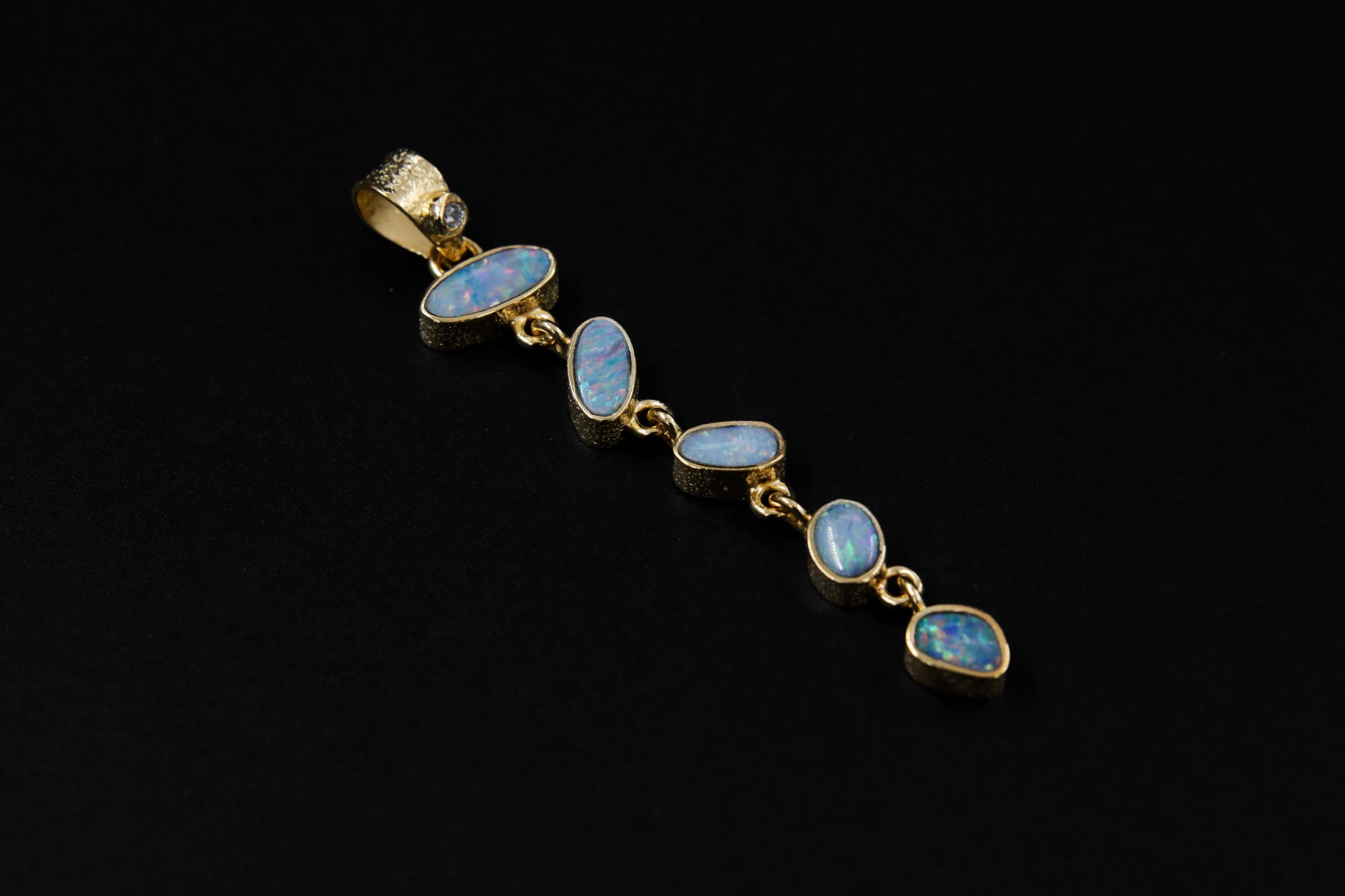 Australian Opal Doublet Necklace 925 Silver Gold Plated Faceted Zircon Pendant Creativity Clarity Gift