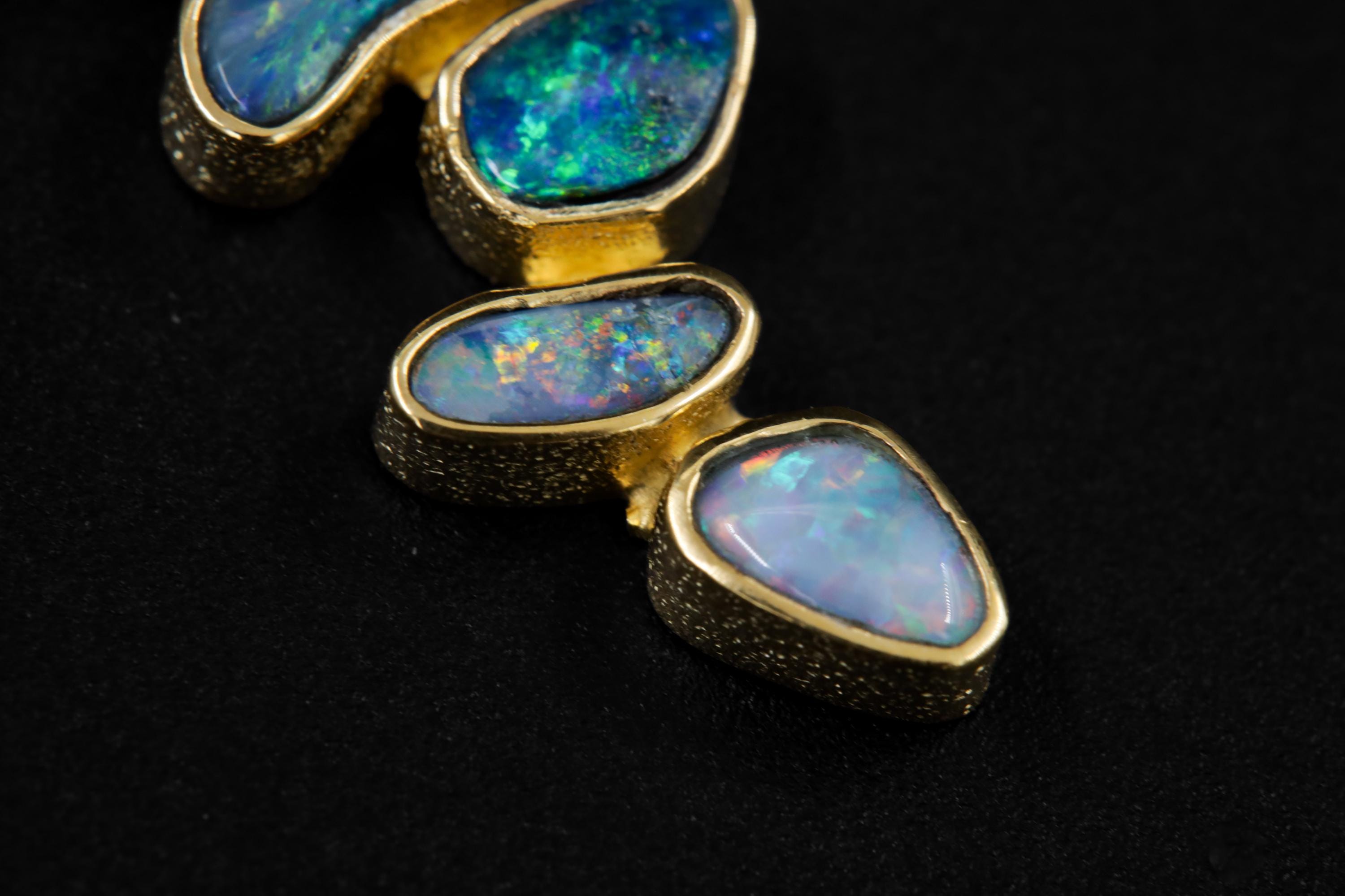 Australian Opal Droplet & Brilliant Cut Zircon Pendant, 18k Gold Plated, Chakra, Spiritual Energy Treasure, Leo Zodiac, Emotional Expression