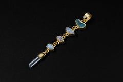 Harmonious Round Zircon, Aquamarine, Australian Opal Doublet & Blue Moonstone Pendant, Texture, 18k Gold-Plated Sterling Silver, Unique Gift