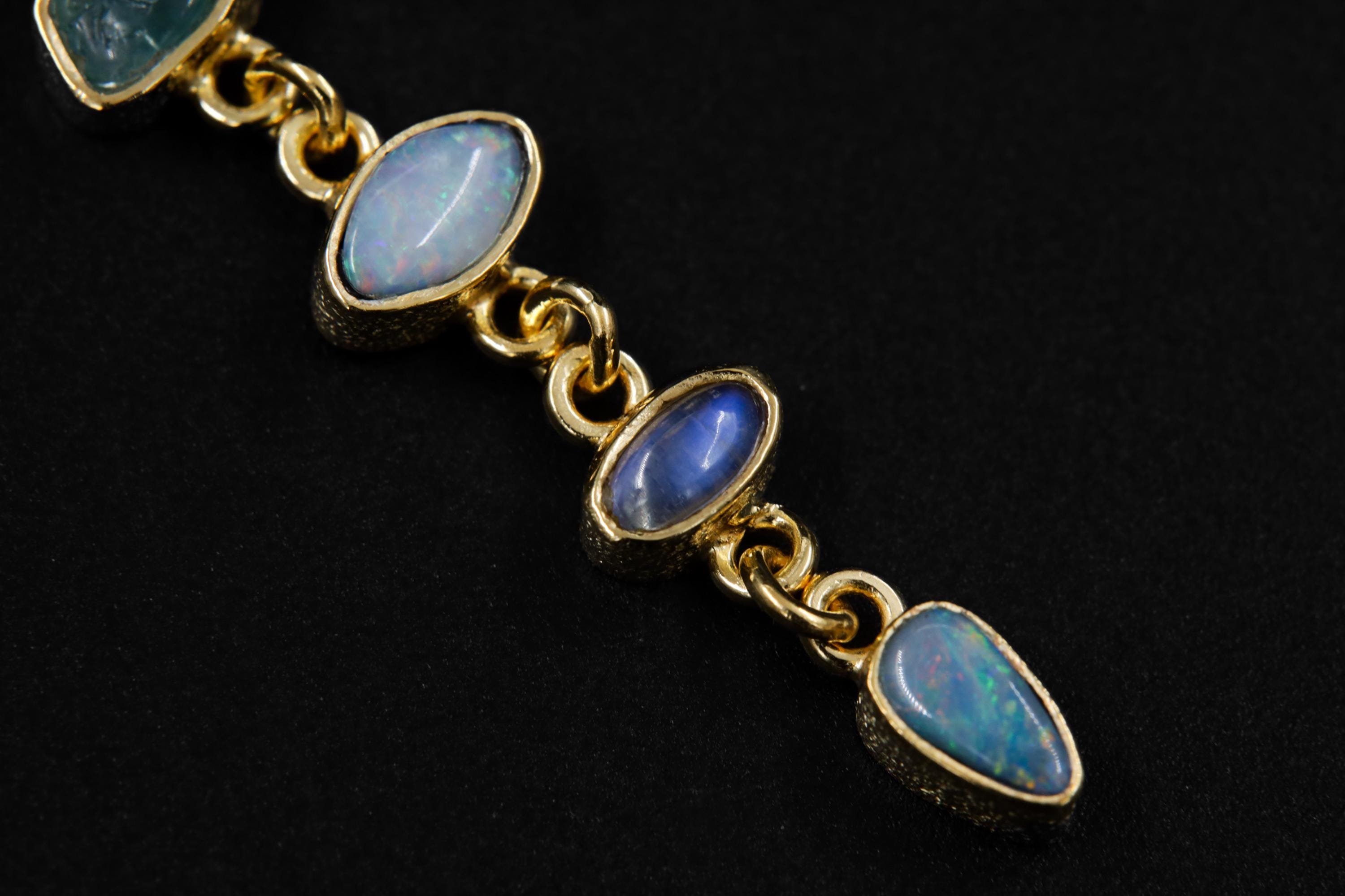 Radiant Zircon, Aquamarine, Australian Opal Doublet & Blue Moonstone Pendant, 18k Gold-Plated Sterling Silver, Unique Gift