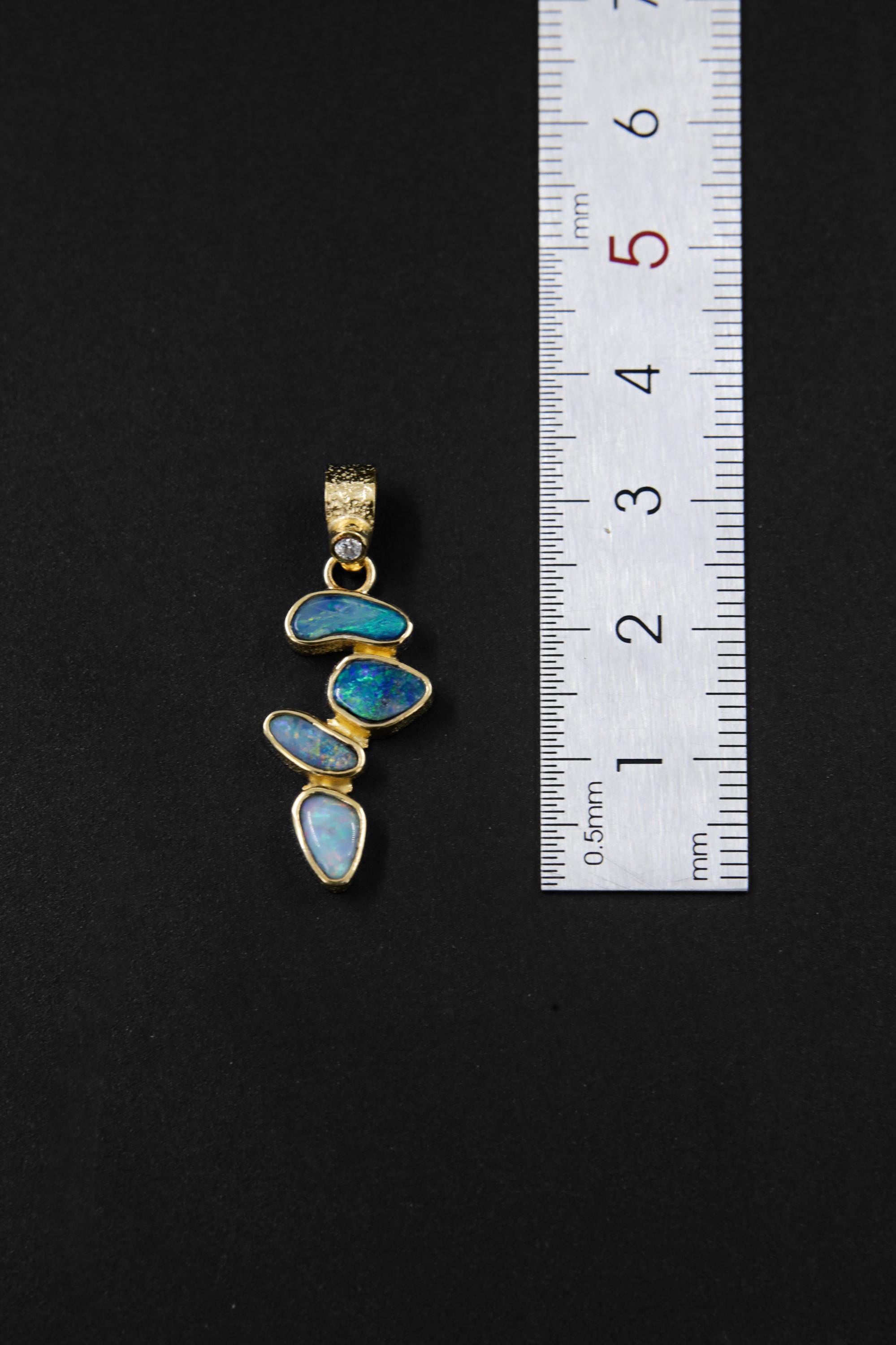 Australian Opal Droplet & Brilliant Cut Zircon Pendant, 18k Gold Plated, Chakra, Spiritual Energy Treasure, Leo Zodiac, Emotional Expression
