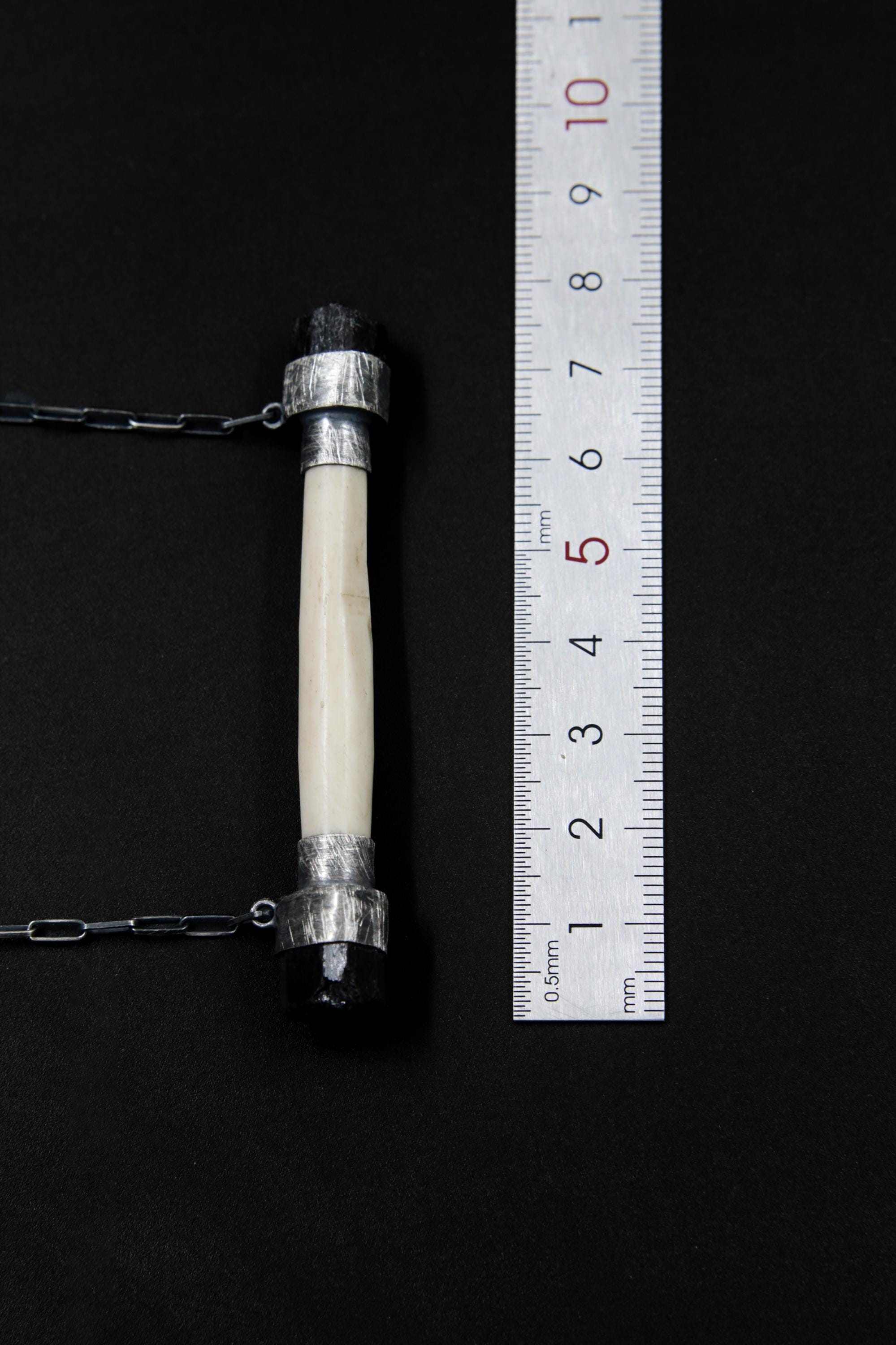Black Tourmaline Dravite & Carved Antler Pendant, Oxidized Hammer Textured Bezel, Root Chakra, Scorpio Zodiac, Unique Gift