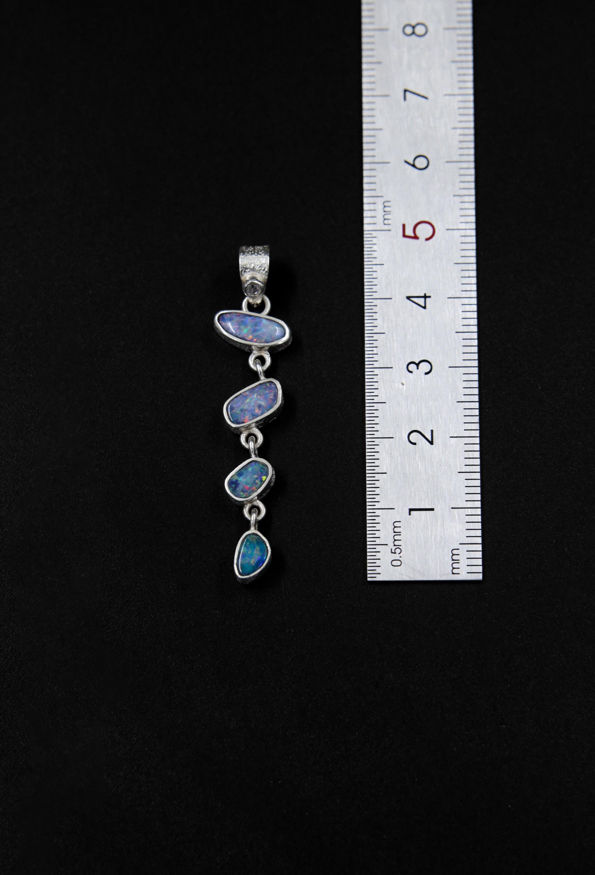 Sparkling Zircon and Australian Opal Pendant, Hand-Textured Sterling Silver, Crown Chakra, Libra Zodiac, Emotional Healing, Unique Gift