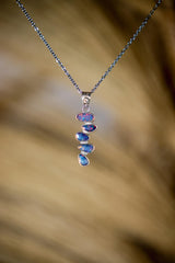 Australian Opal Droplets and Faceted Zircon Pendant, Textured Sterling Silver, Organic Craft, Third Eye Chakra, Crown Chakra, Zodiac Healing