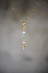 Small Round Zircon, Aquamarine and Australian Opal Doublet Pendant, 18k Gold-Plated Sterling Silver, Crown & Throat Chakra, Unique Gift