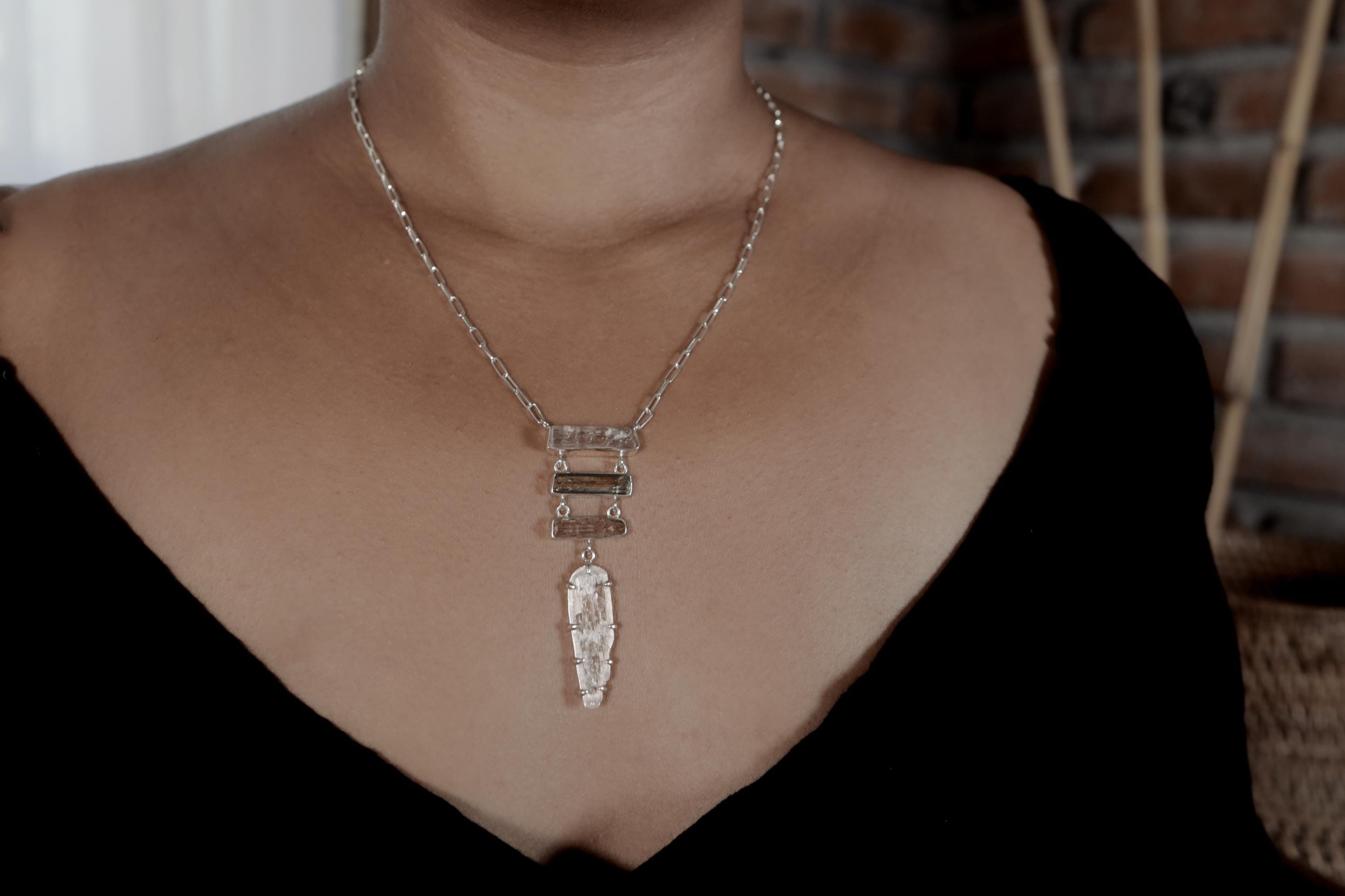 Pink Kunzite, Himalayan Aquamarine & Pink Tourmaline Pendant, Sterling Silver, Spiritual Necklace, Love Energy, Gift for Connection