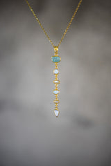 Faceted Radiant Zircon, Aquamarine, Australian Opal Doublet & Blue Moonstone Pendant, 18k Gold-Plated Sterling Silver, Unique Gift