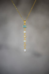 Faceted Radiant Zircon, Aquamarine, Australian Opal Doublet & Blue Moonstone Pendant, 18k Gold-Plated Sterling Silver, Unique Gift
