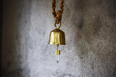 Crystal Quartz Prayer Bell: 18k Gold Plated Bronze Spiritual Decor