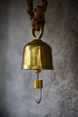 Clear Quartz Amplifier, Crystal-accented Hindu Prayer Bell, Bronze with 18k Gold Plating, Christmas tree, Spiritual Décor, Meditation Bell