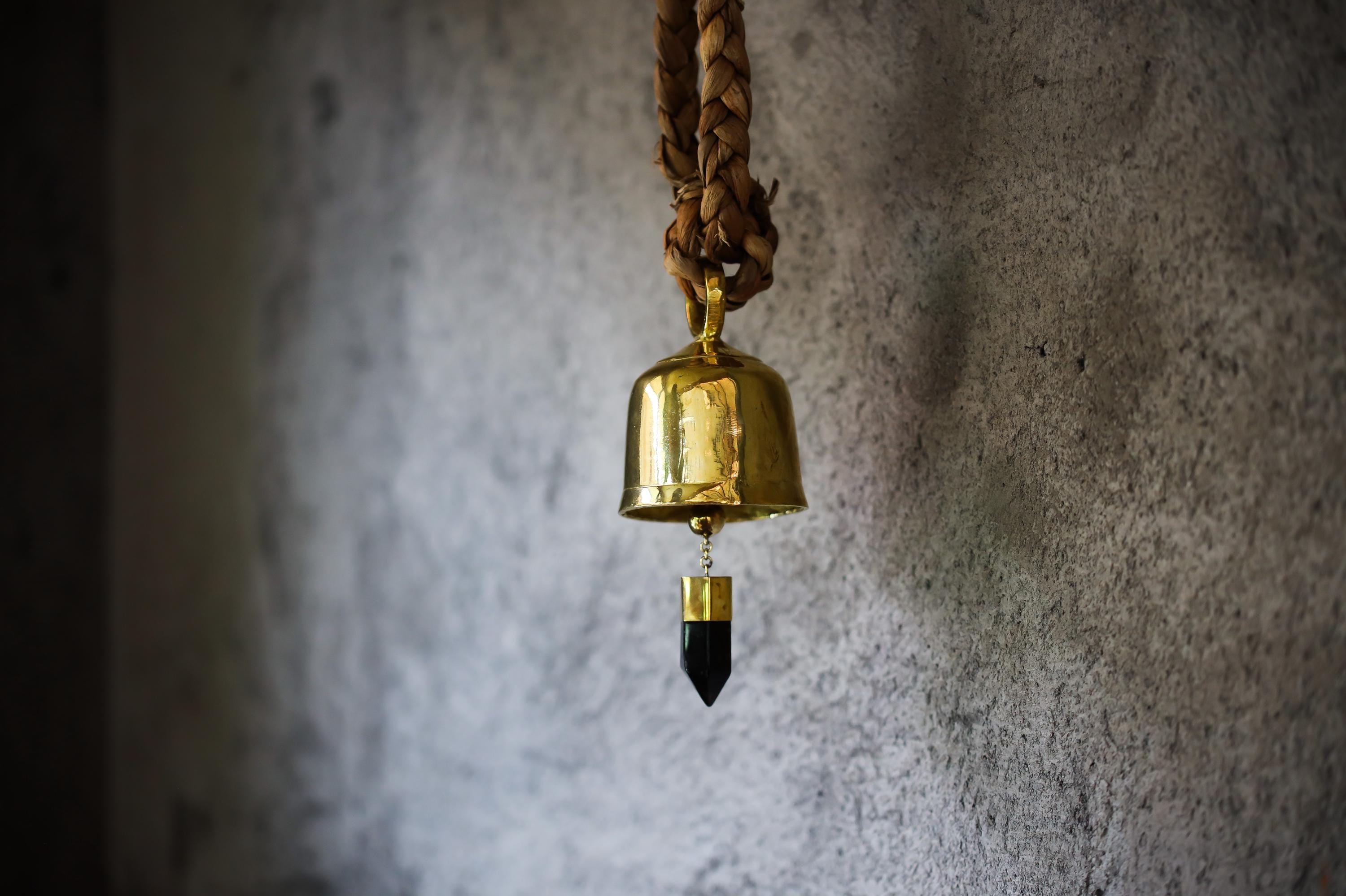 Smoky Quartz Prayer Bell 18k Gold Plated Bronze Crystal Chime Meditation Altar Decor Grounding Gift