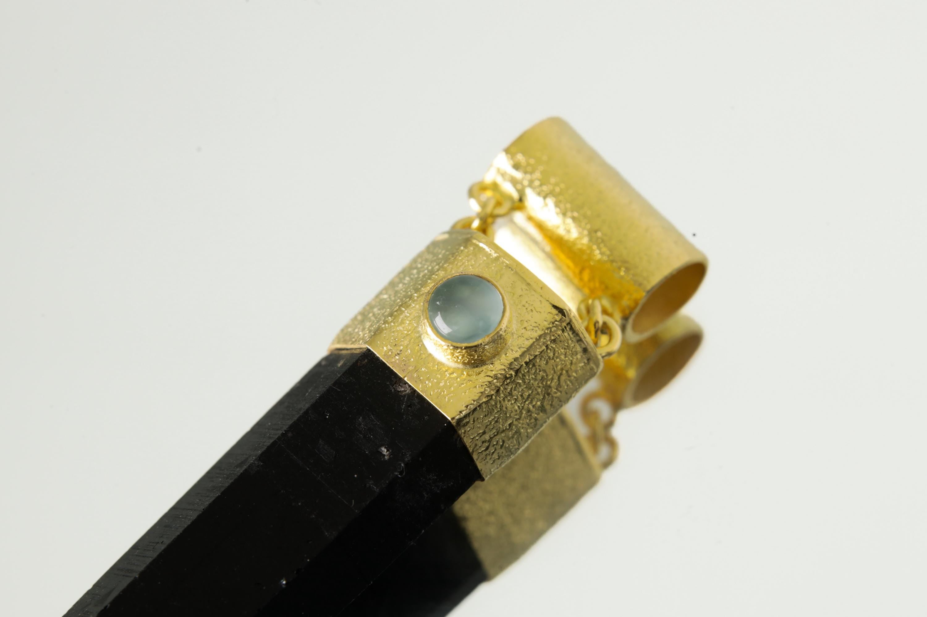Aquamarine, Black Tourmaline & Vera Cruz Amethyst Pendant, 18k Gold-Plated Sterling Silver, Organic Texture, Spiritual Jewelry, Unique Gift