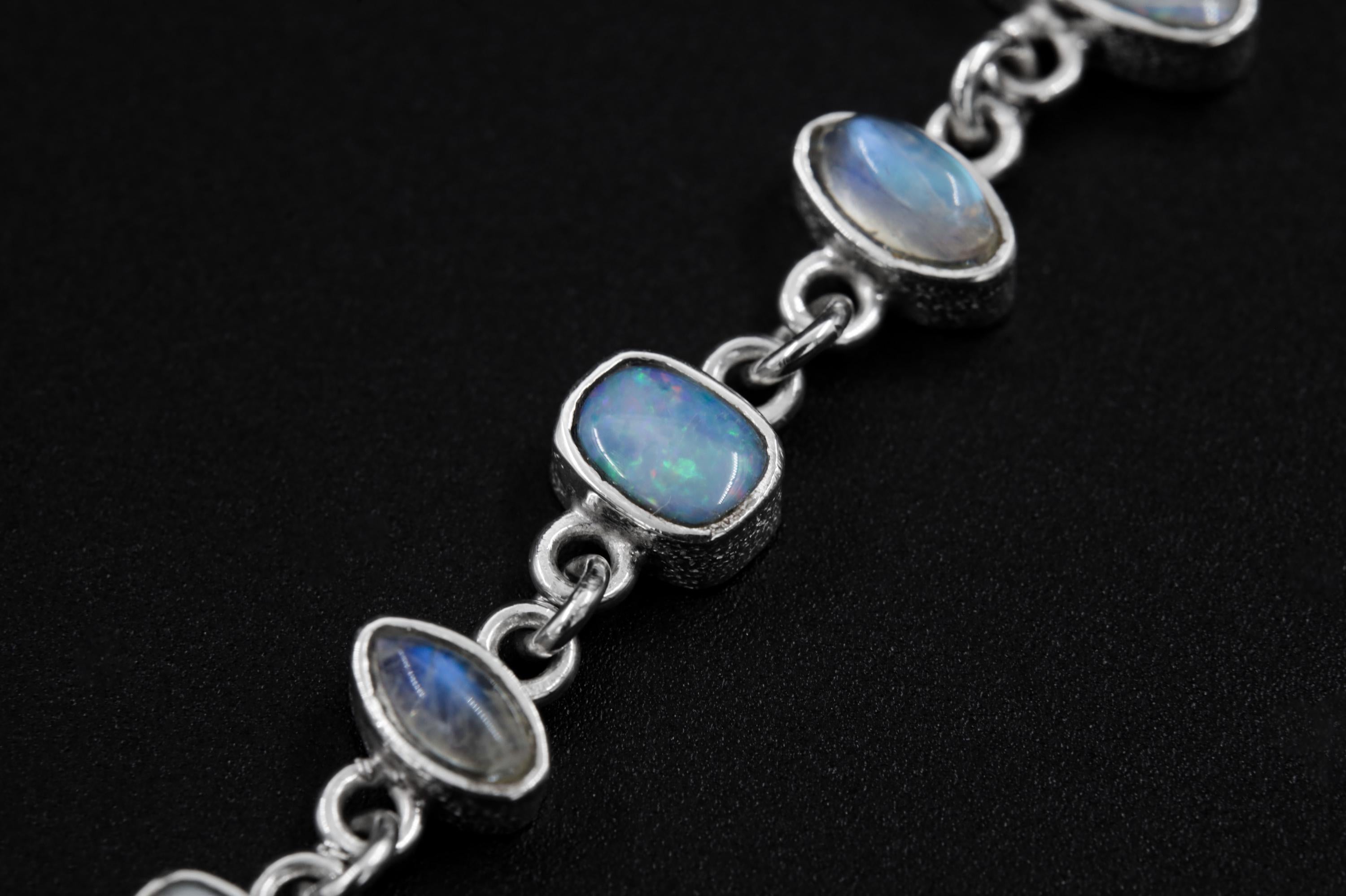 Australian Opal, Zircon, Blue Moonstone & Aquamarine Pendant, Sterling Silver, Enhances Intuition and Emotional Balance, Unique Gift