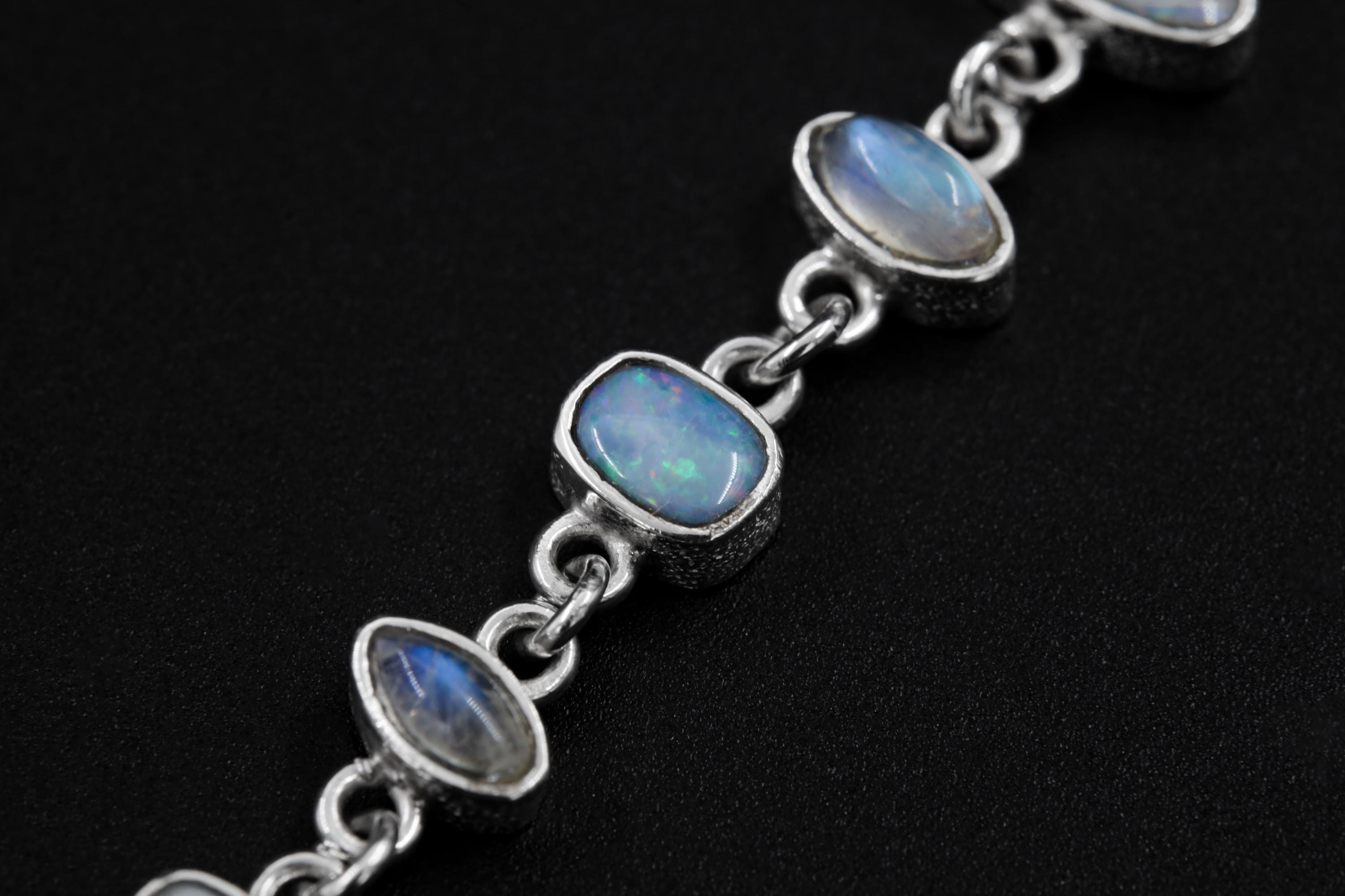 Australian Opal Zircon Pendant: Sterling Silver Aquamarine Moonstone Jewelry