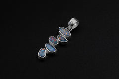 Australian Opal Droplets and Faceted Zircon Pendant, Textured Sterling Silver, Organic Craft, Third Eye Chakra, Crown Chakra, Zodiac Healing