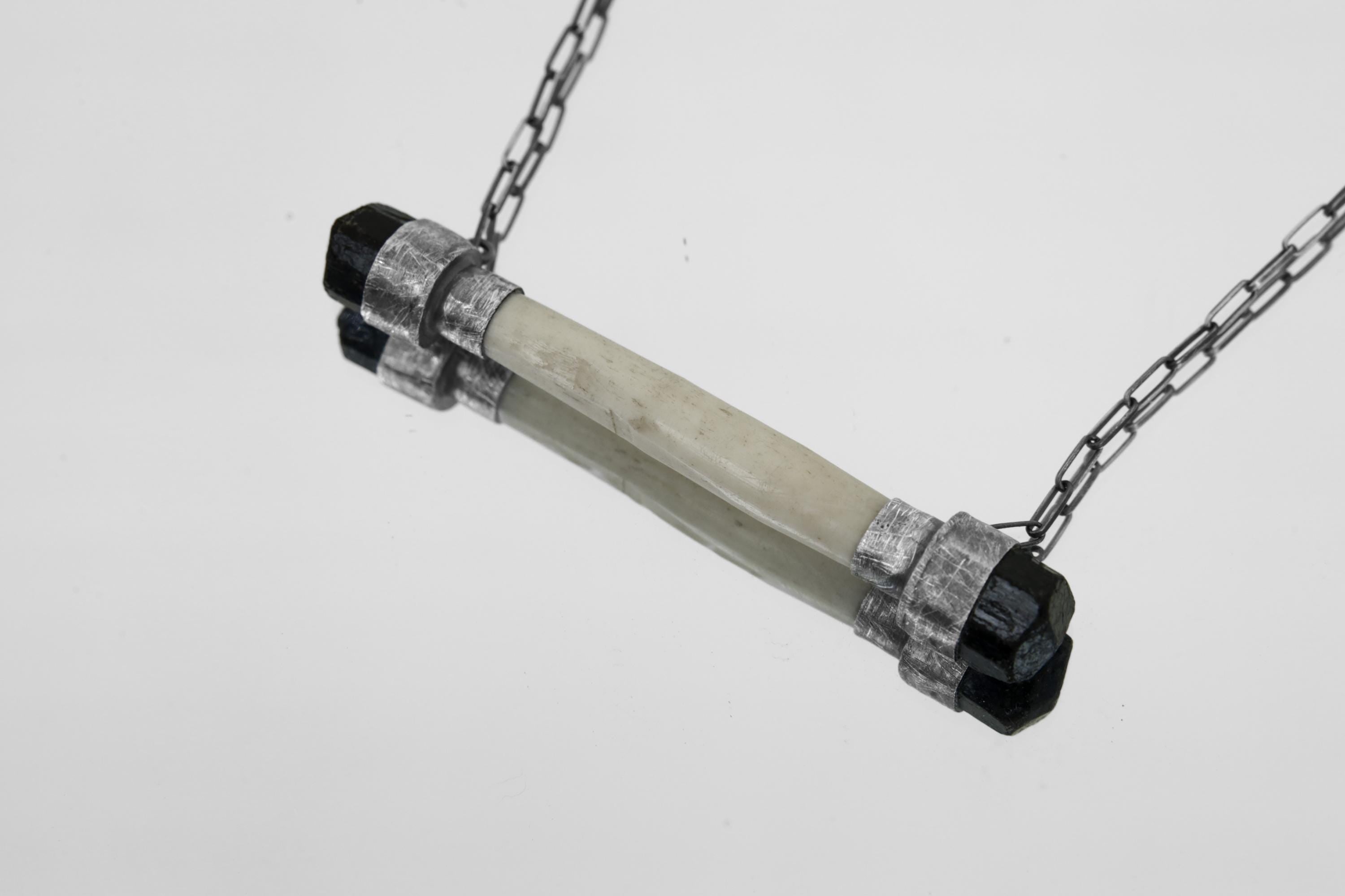 Black Tourmaline Dravite & Carved Antler Pendant, Oxidized Hammer Textured Bezel, Root Chakra, Scorpio Zodiac, Unique Gift