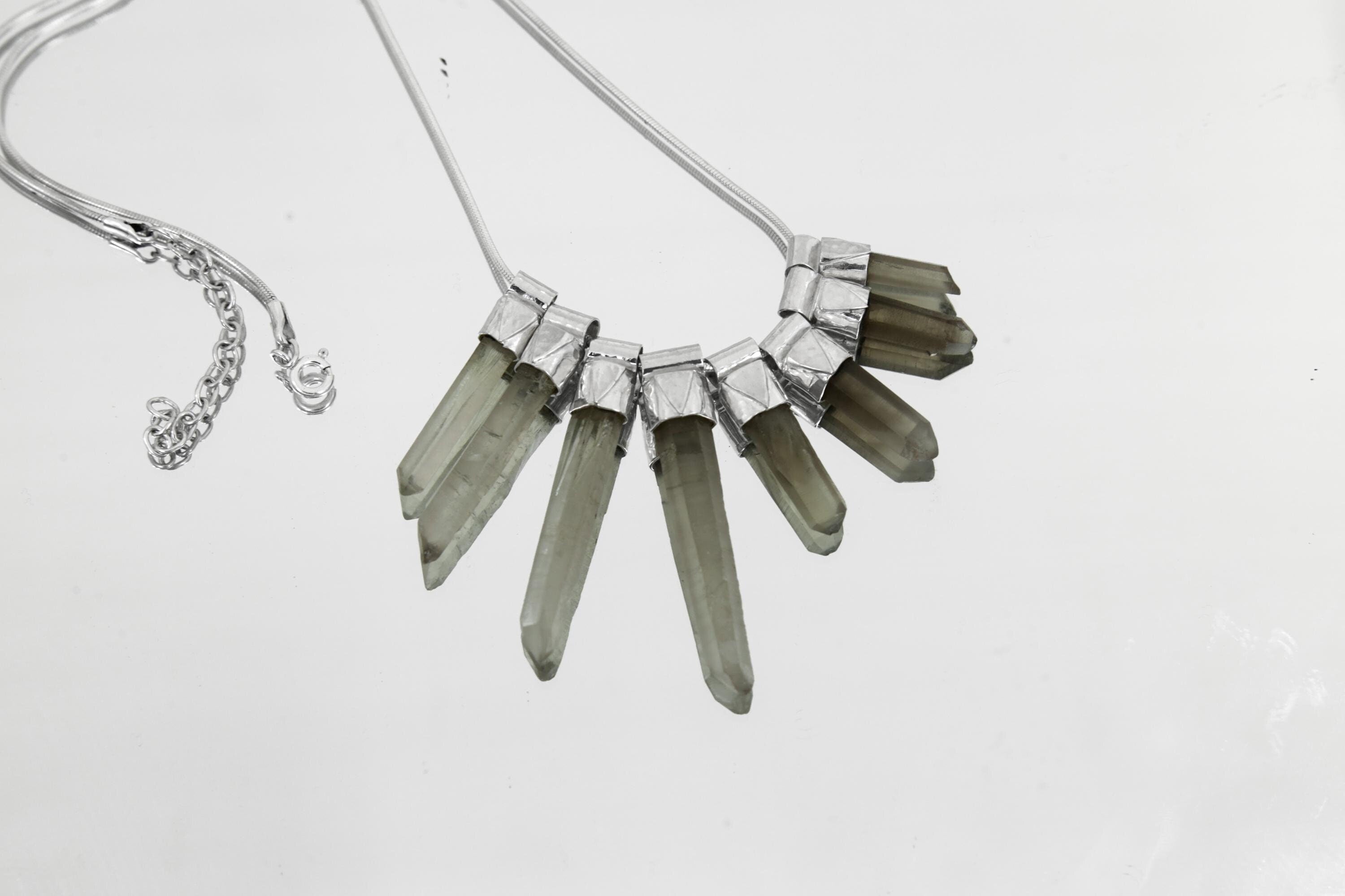 Vibrant Eight Australian Smoky Citrine Phantom Quartz Stack Pendant ,Snake Chain,Texture Sterling Silver,Manifestation&Abundance,Unique Gift