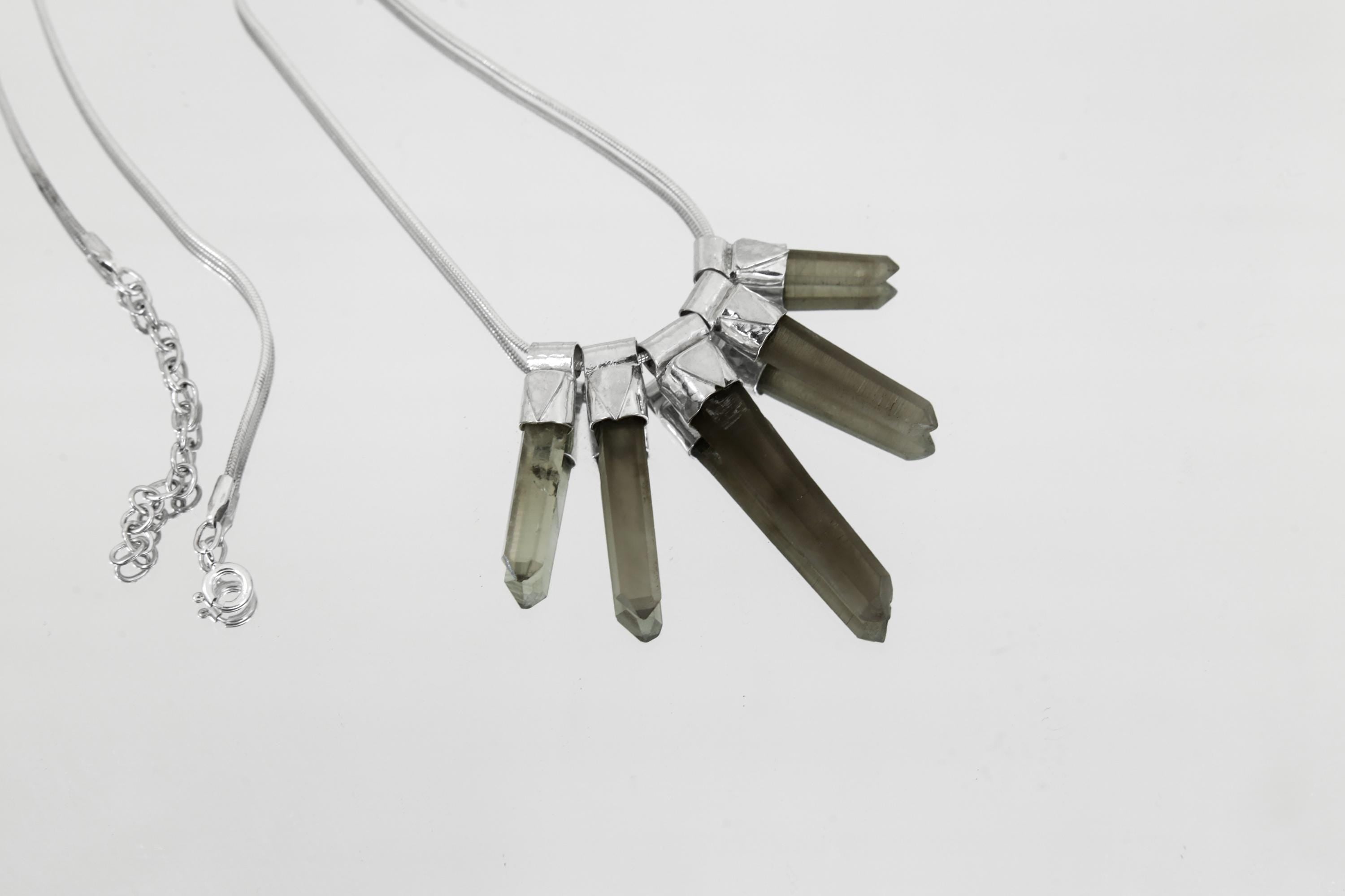 Australian Smoky Citrine Phantom Quartz Stack Pendant, 3mm Snake Chain, Hammer Texture Sterling Silver Manifestation & Abundance Unique Gift