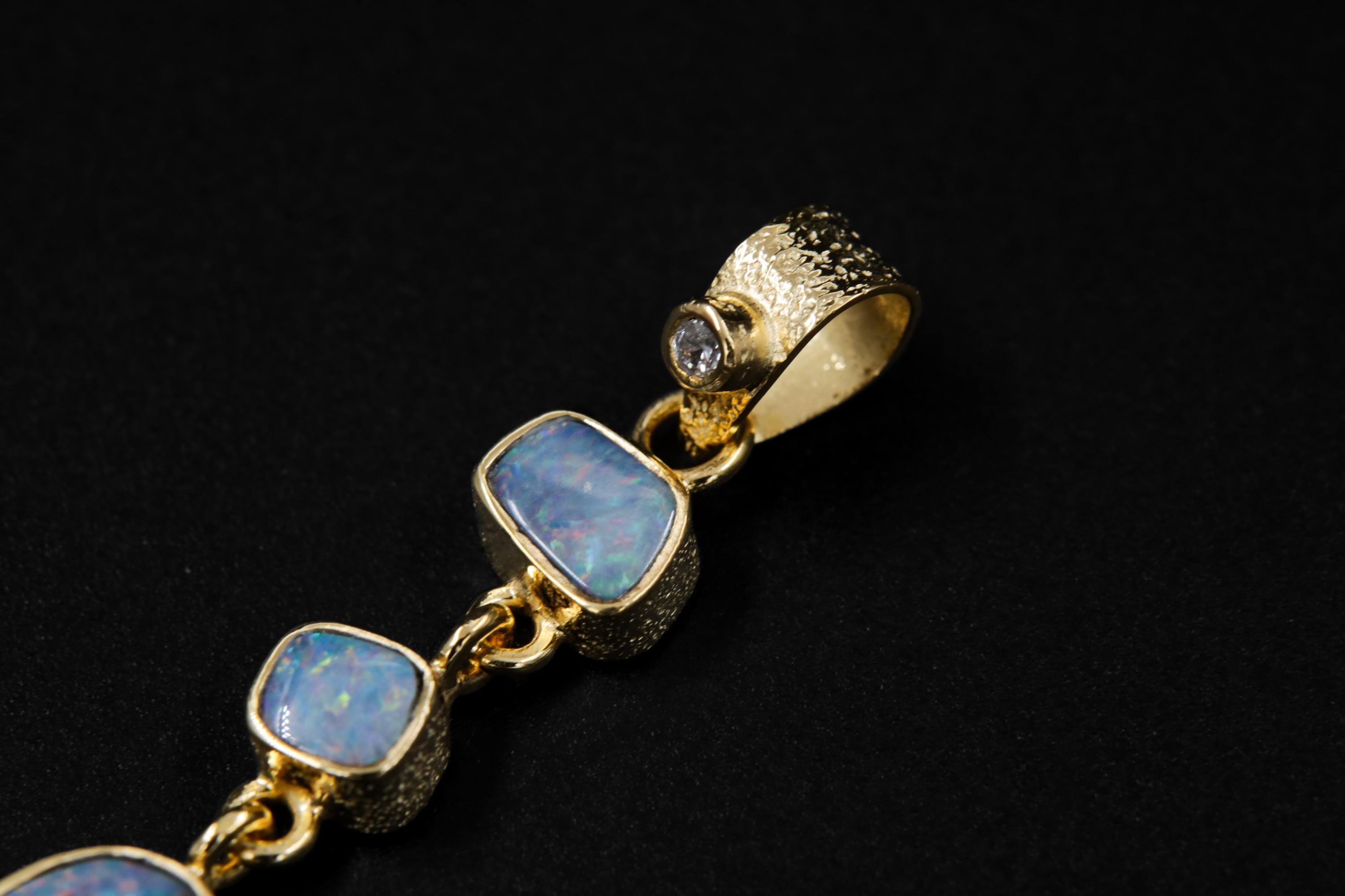 Round Shaped Zircon & Australian Opal Pendant, 18k Gold-Plated Sterling Silver, Bohemian Crystal Necklace, Spiritual Growth, Unique Gift