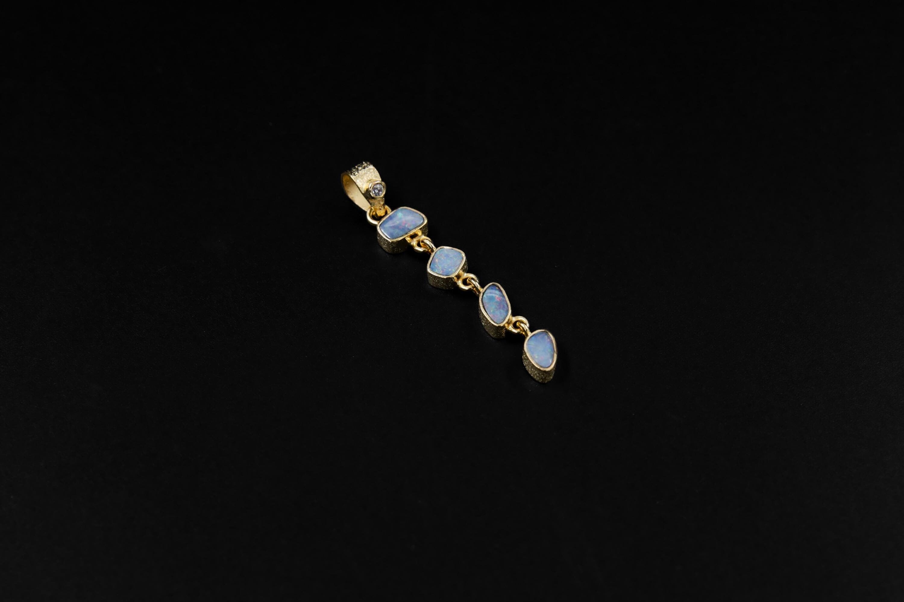 Round Shaped Zircon & Australian Opal Pendant, 18k Gold-Plated Sterling Silver, Bohemian Crystal Necklace, Spiritual Growth, Unique Gift