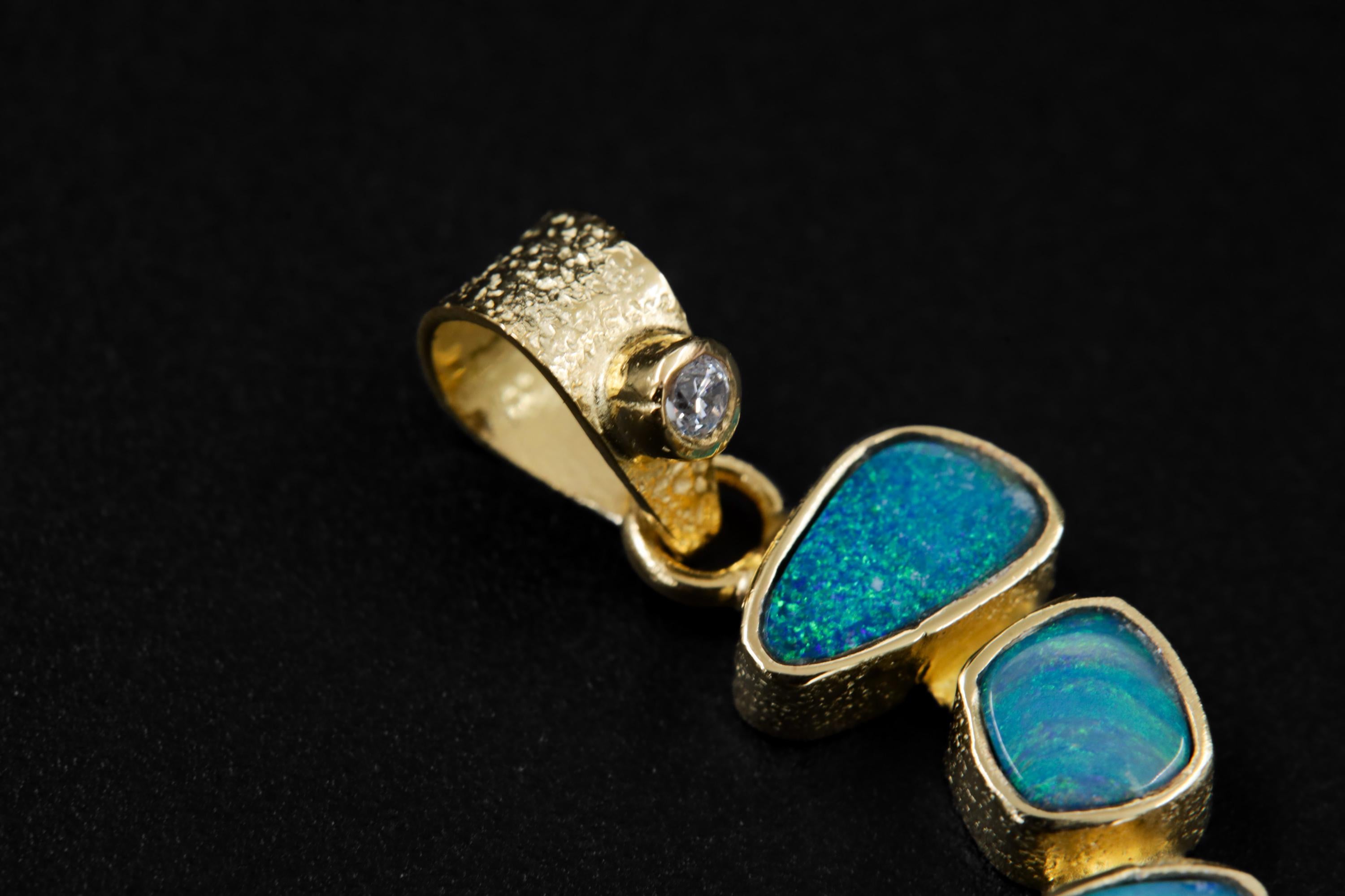 Brilliant Cut Zircon, Australian Opal Droplet Pendant, Sterling Silver, Gold Plated 18k, Healing Energy & Personal Power Crown Chakra Cancer