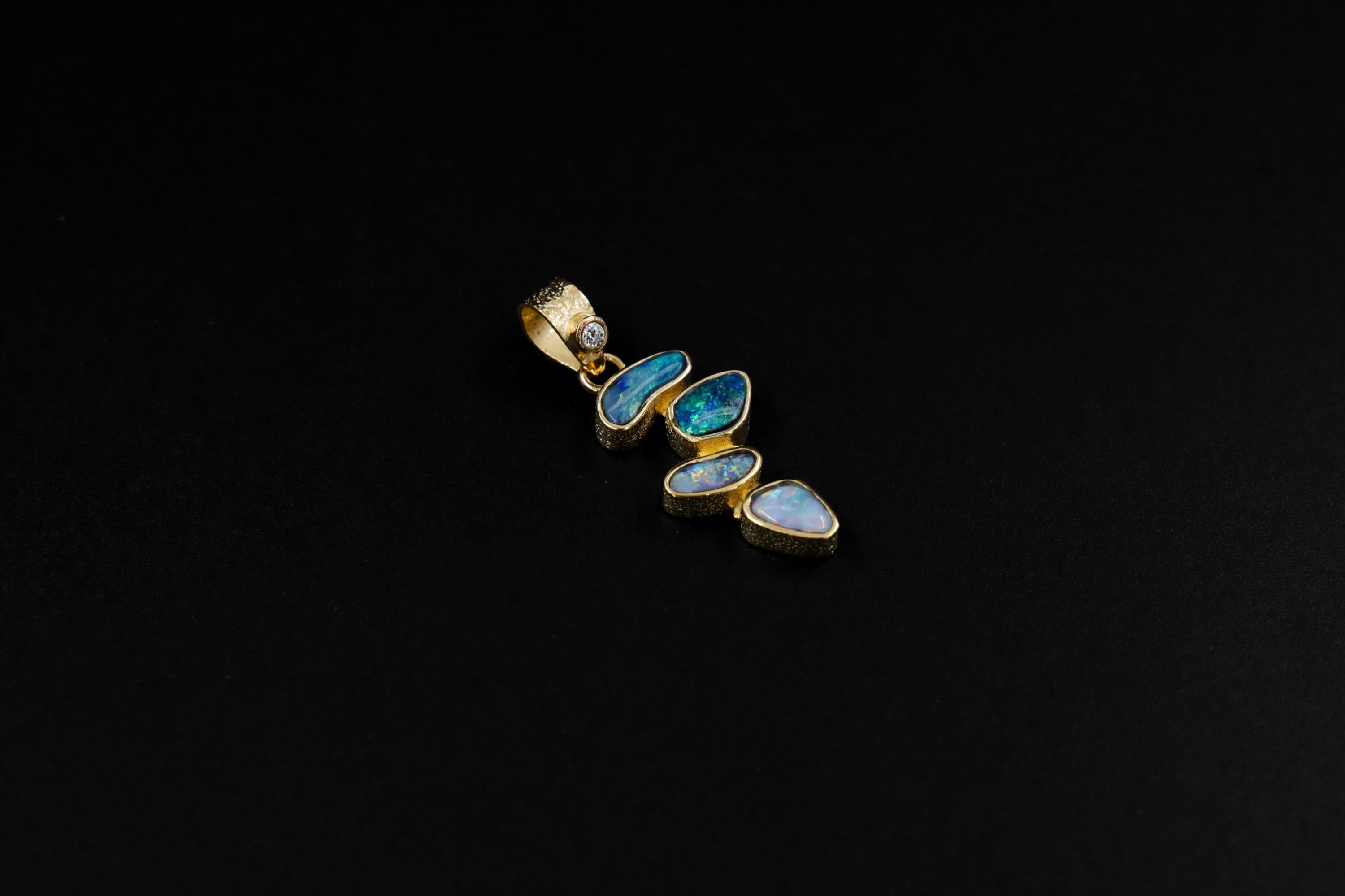 Australian Opal Droplet & Brilliant Cut Zircon Pendant, 18k Gold Plated, Chakra, Spiritual Energy Treasure, Leo Zodiac, Emotional Expression