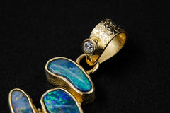 Australian Opal Droplet & Brilliant Cut Zircon Pendant, 18k Gold Plated, Chakra, Spiritual Energy Treasure, Leo Zodiac, Emotional Expression