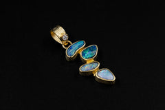 Australian Opal Droplet & Brilliant Cut Zircon Pendant, 18k Gold Plated, Chakra, Spiritual Energy Treasure, Leo Zodiac, Emotional Expression