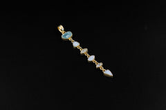 Faceted Radiant Zircon, Aquamarine, Australian Opal Doublet & Blue Moonstone Pendant, 18k Gold-Plated Sterling Silver, Unique Gift