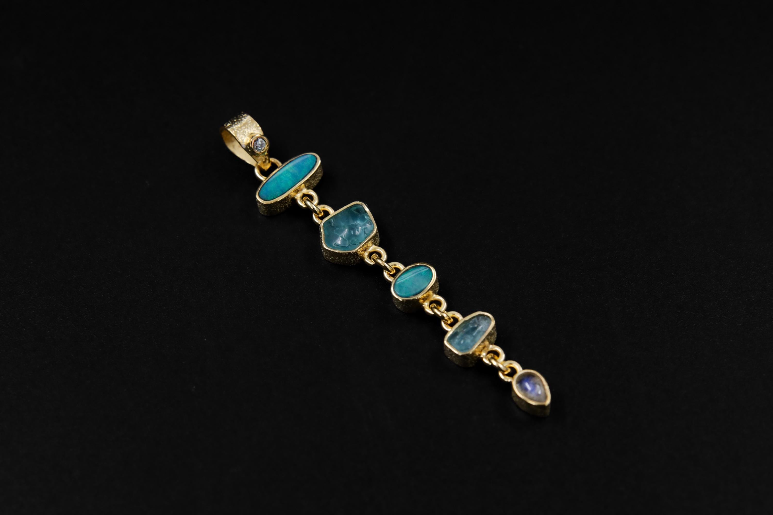 Zircon Aquamarine Opal Moonstone Pendant 925 Silver 18k Gold Plated Crown Throat Chakra Jewelry Gift