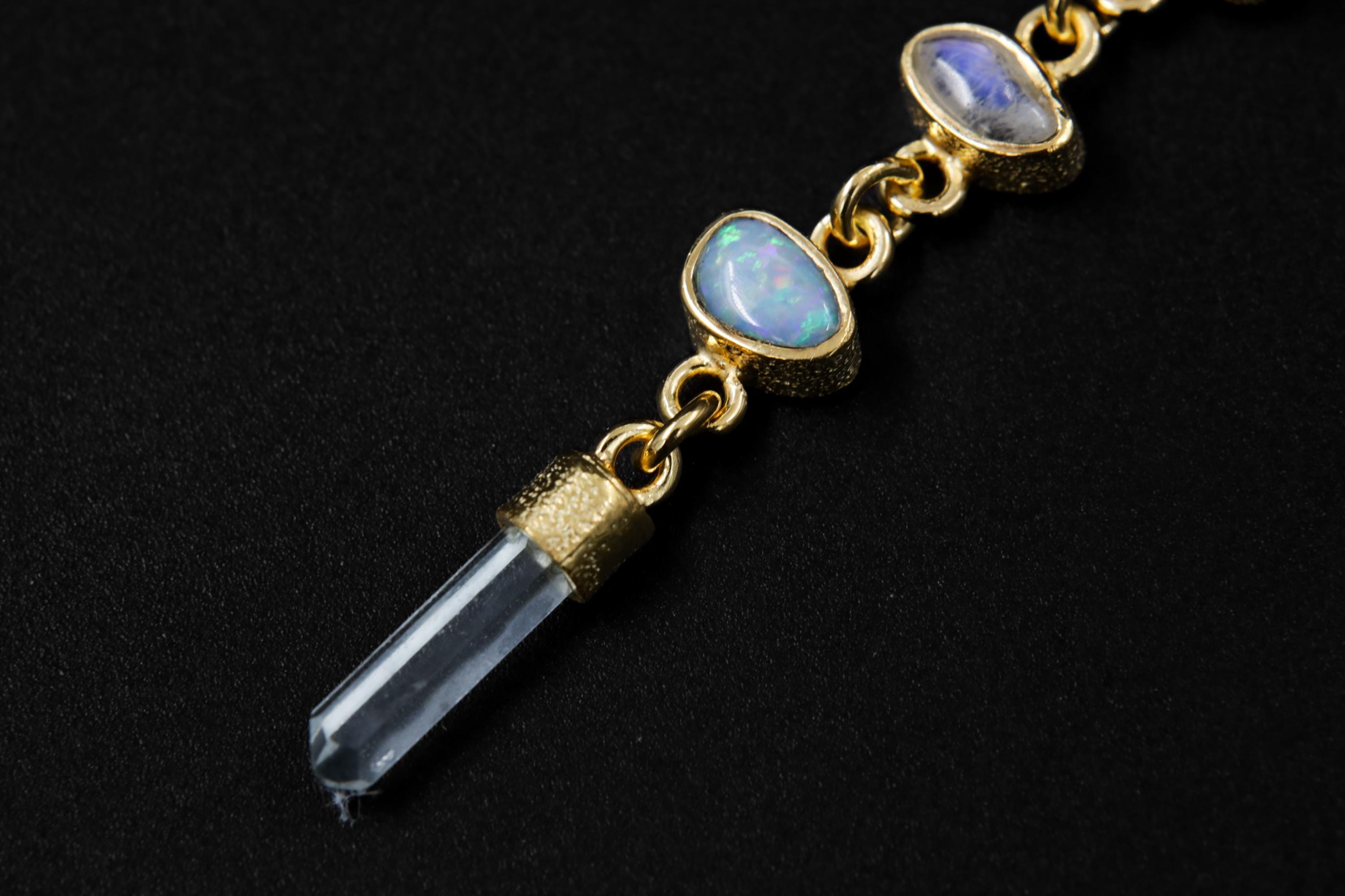 Harmonious Round Zircon, Aquamarine, Australian Opal Doublet & Blue Moonstone Pendant, Texture, 18k Gold-Plated Sterling Silver, Unique Gift