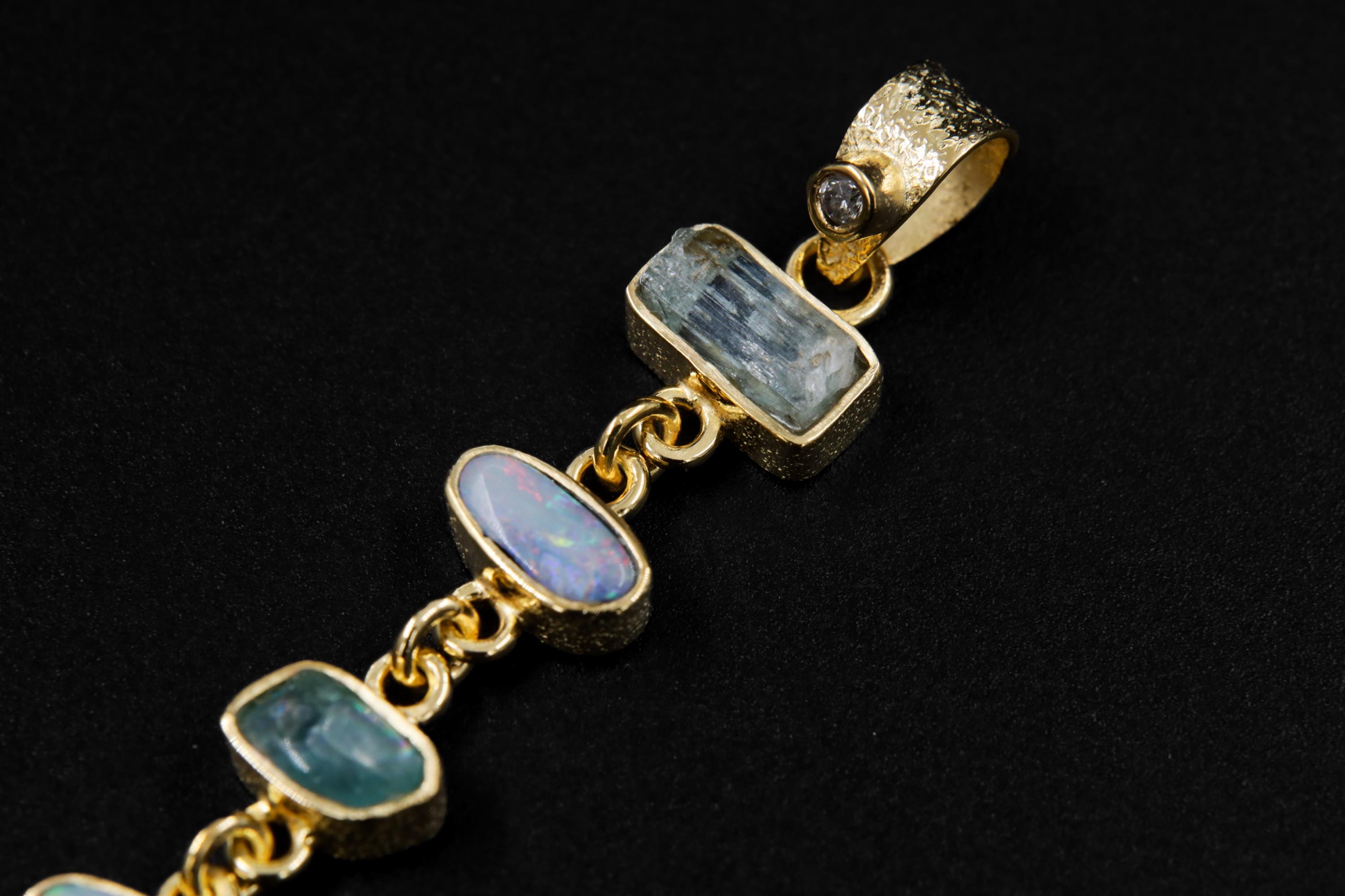 Radiant Zircon, Aquamarine, Australian Opal Doublet & Blue Moonstone Pendant, 18k Gold-Plated Sterling Silver, Unique Gift