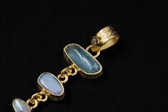 Round Faceted Zircon, Aquamarine, Australian Opal Droplets & Blue Moonstone Pendant 18k GoldPlated Organic Texture Spiritual Clarity Healing