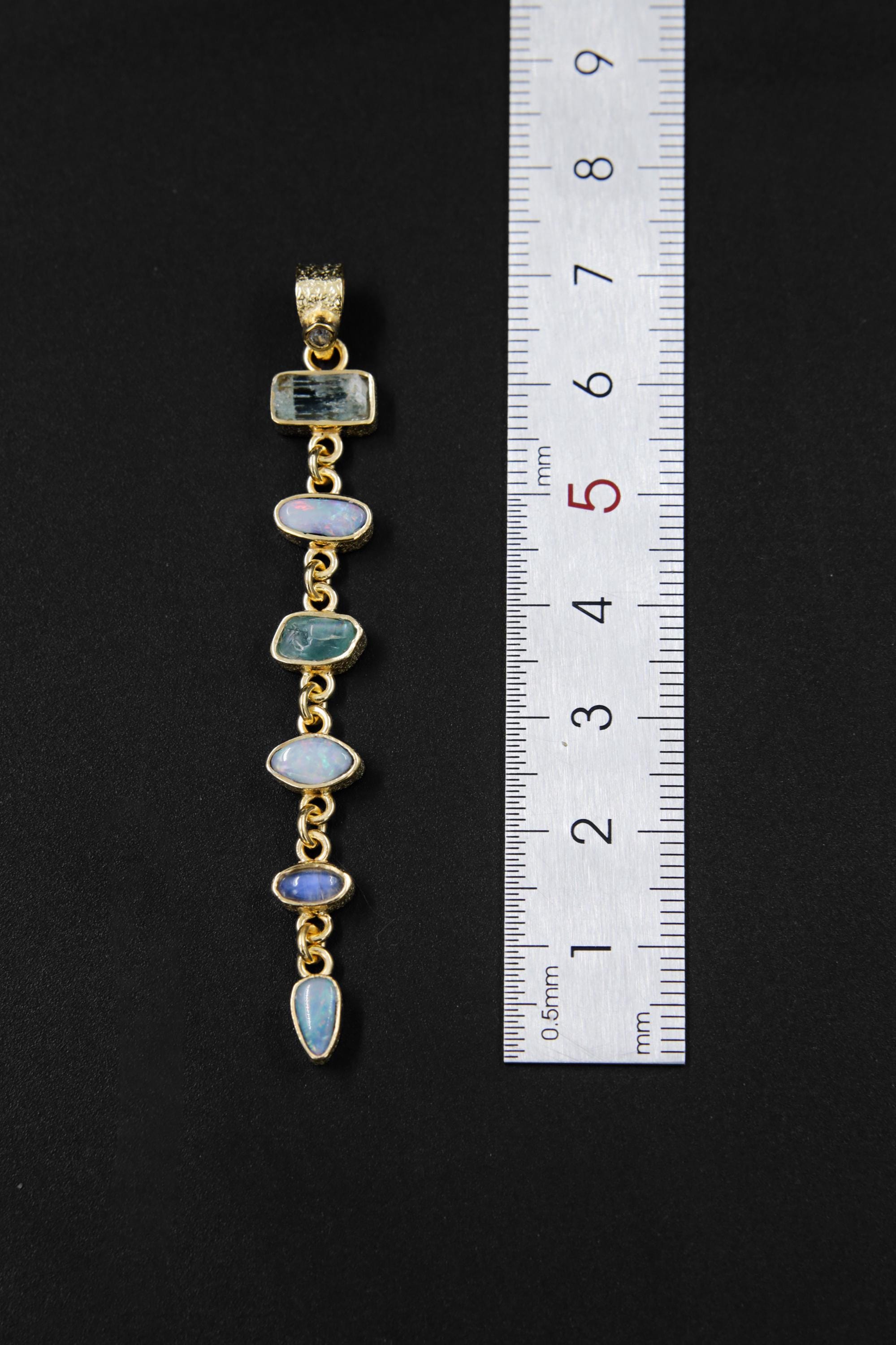 Radiant Zircon, Aquamarine, Australian Opal Doublet & Blue Moonstone Pendant, 18k Gold-Plated Sterling Silver, Unique Gift