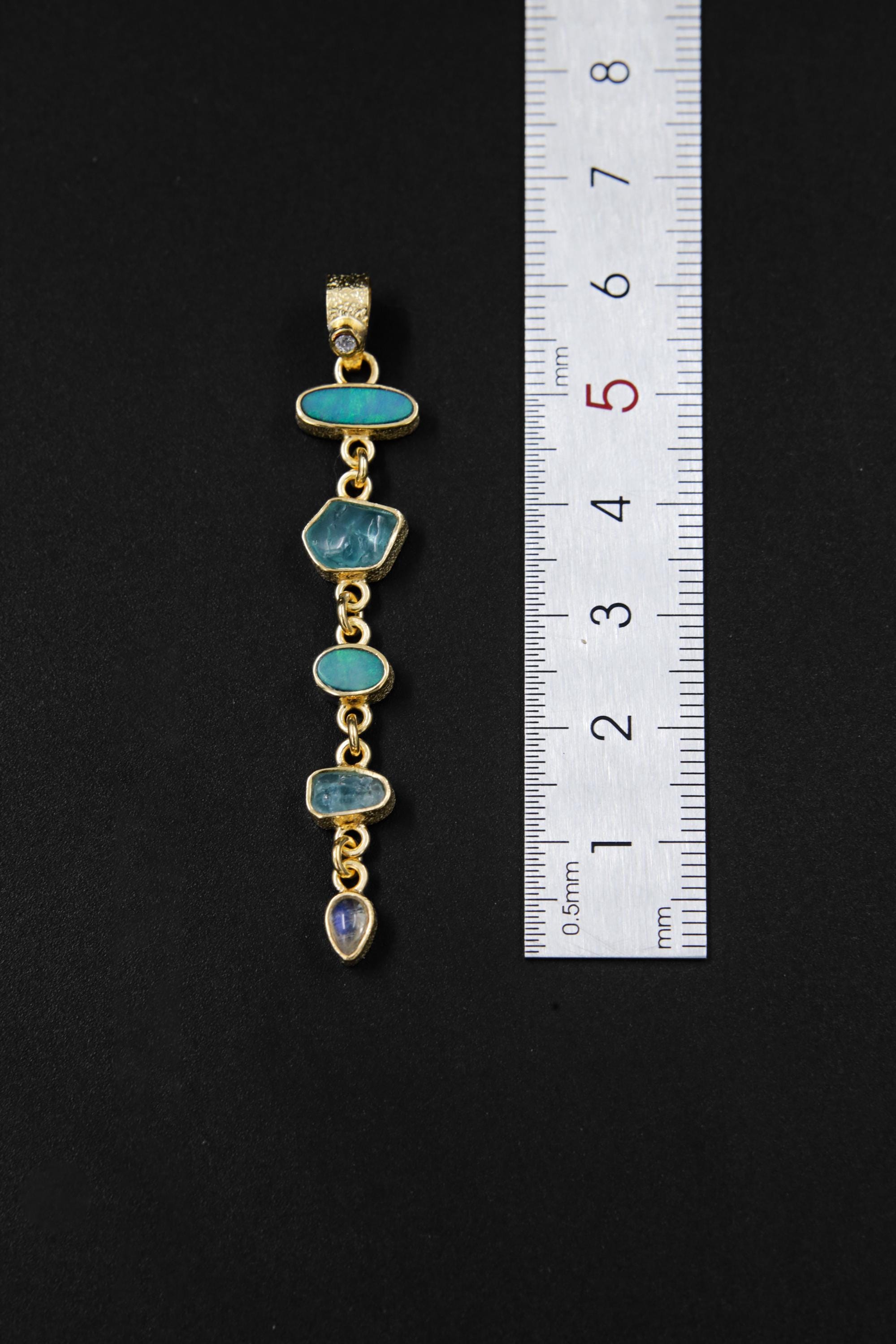 Zircon Aquamarine Opal Moonstone Pendant 925 Silver 18k Gold Plated Crown Throat Chakra Jewelry Gift