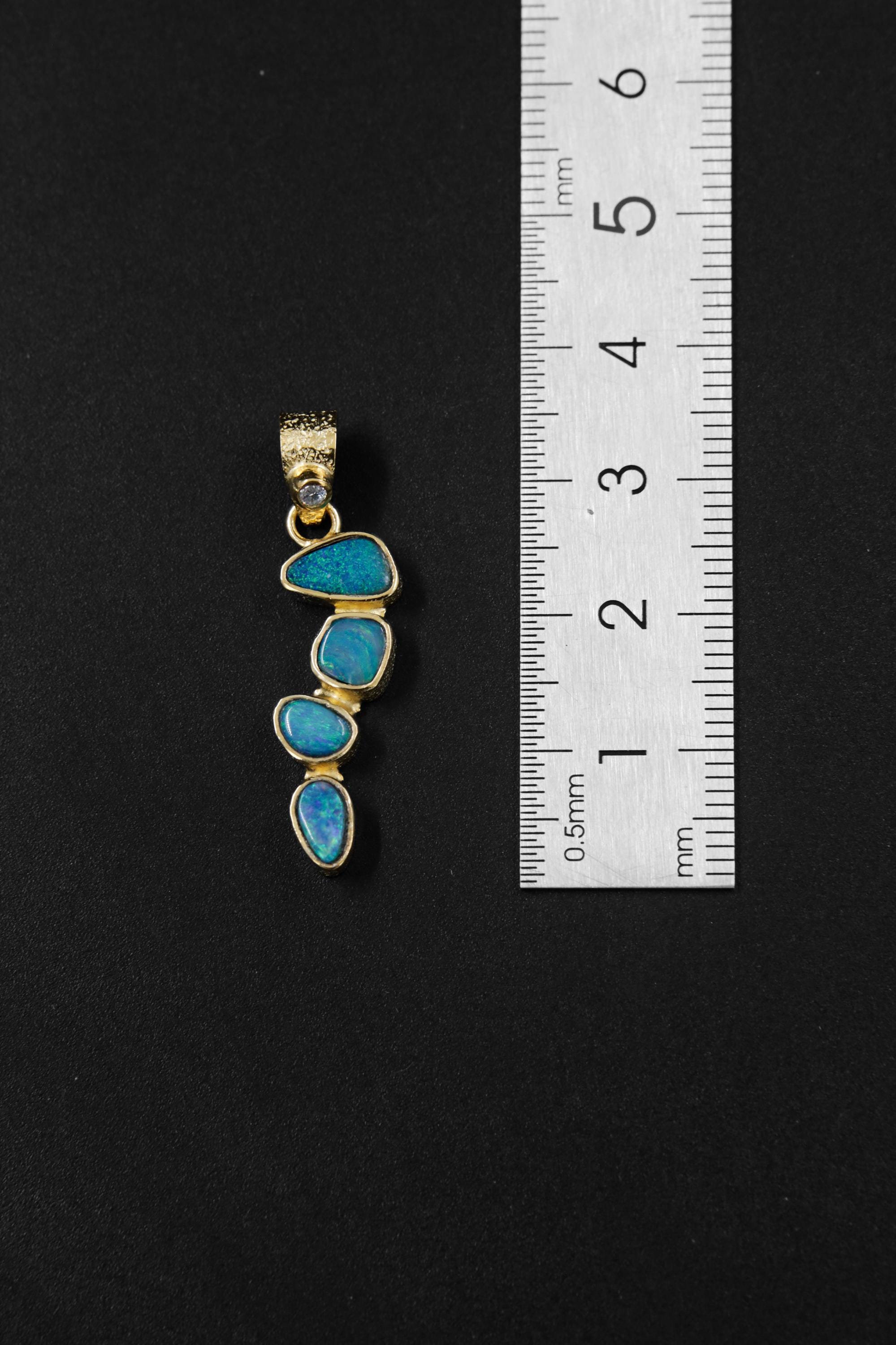 Brilliant Cut Zircon, Australian Opal Droplet Pendant, Sterling Silver, Gold Plated 18k, Healing Energy & Personal Power Crown Chakra Cancer