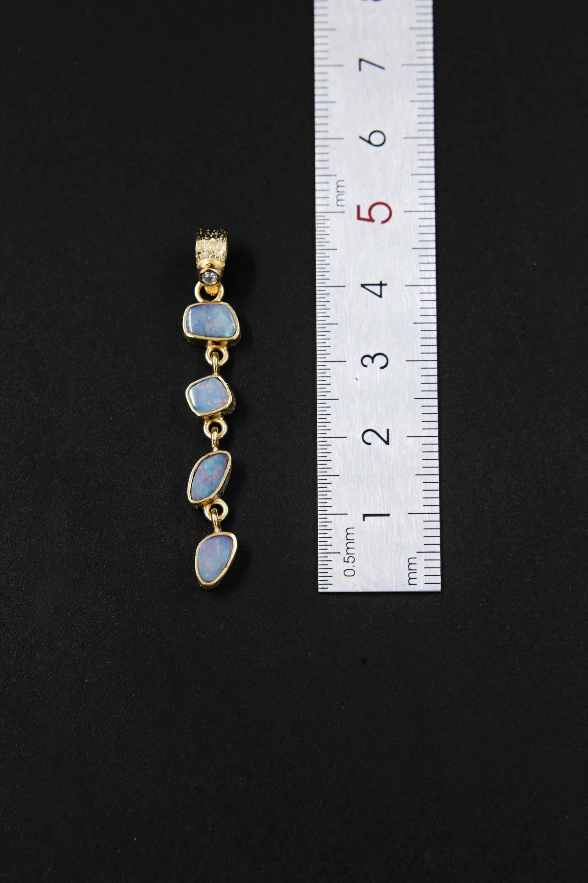 Australian Opal Pendant: 18k Gold-Plated Sterling Silver Zircon Necklace